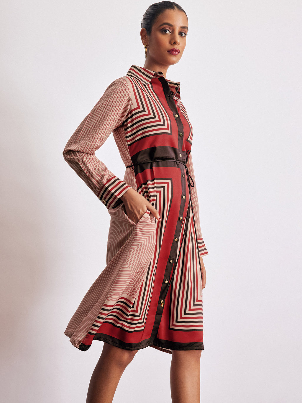 Geometric Scarf Print Shirt Dress