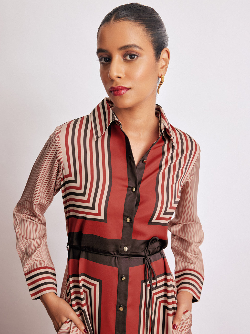 Geometric Scarf Print Shirt Dress