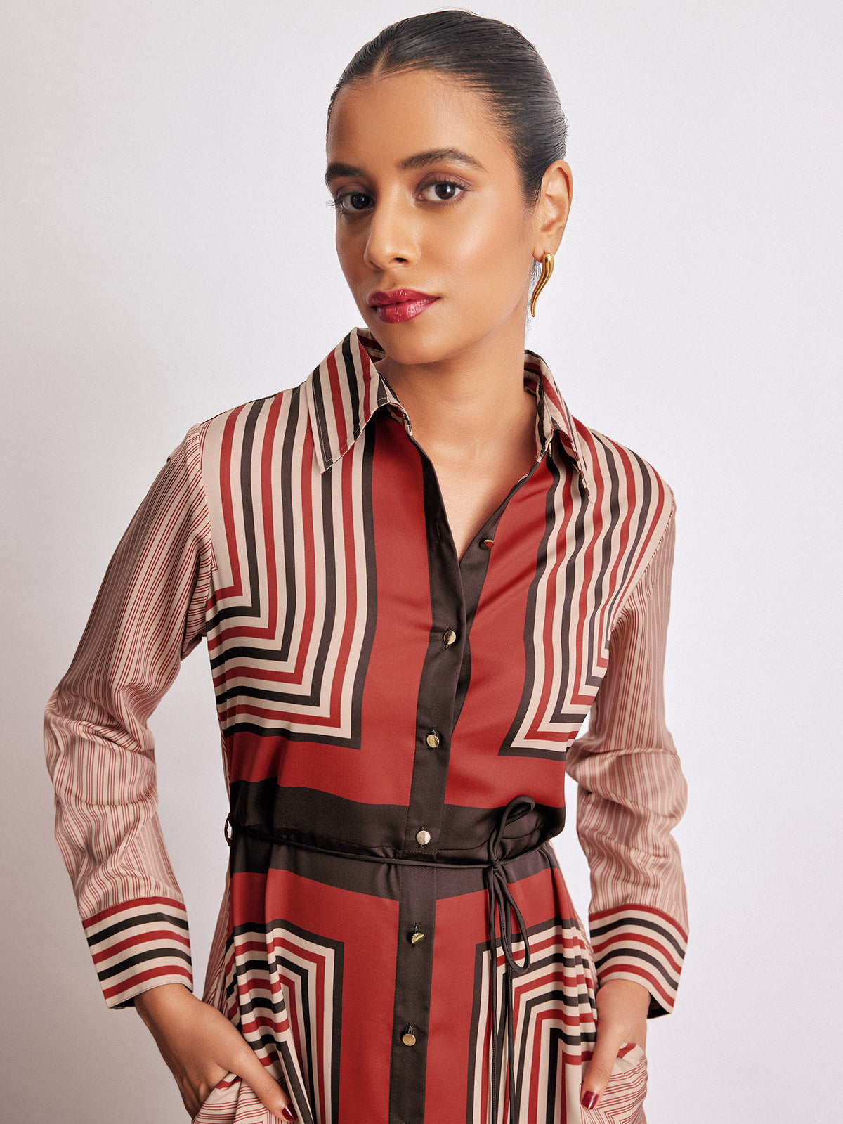 Geometric Scarf Print Shirt Dress