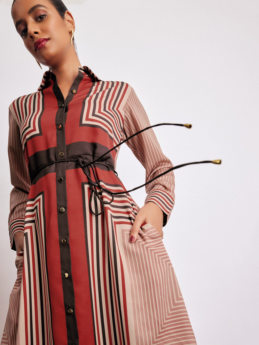 Geometric Scarf Print Shirt Dress
