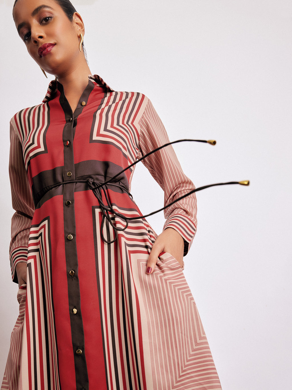 Geometric Scarf Print Shirt Dress