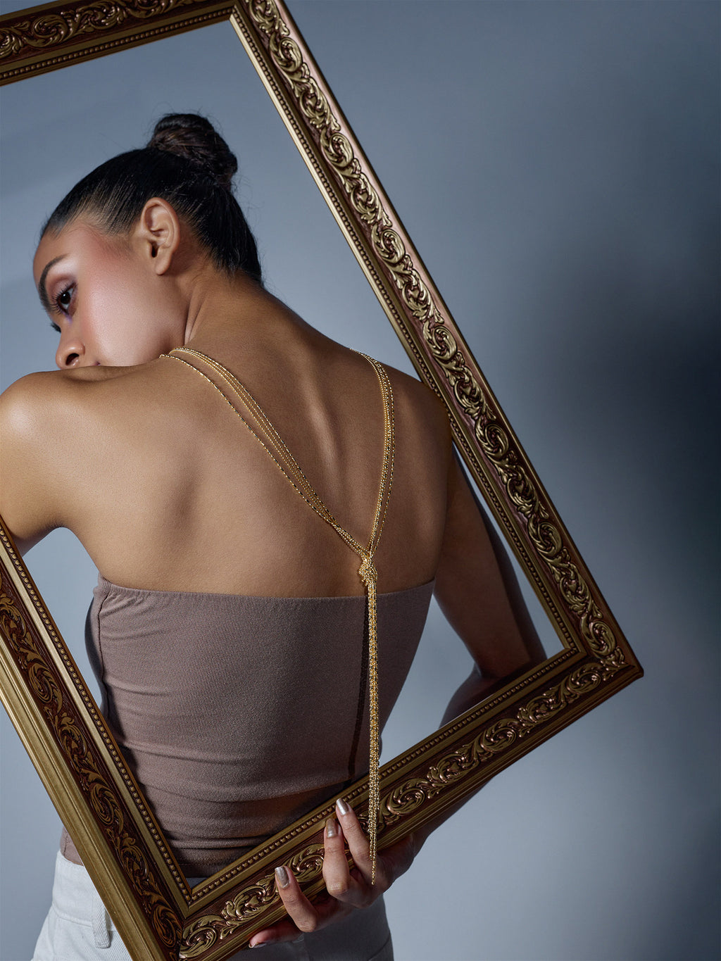 Gold Multistrand Long Lariat Necklace