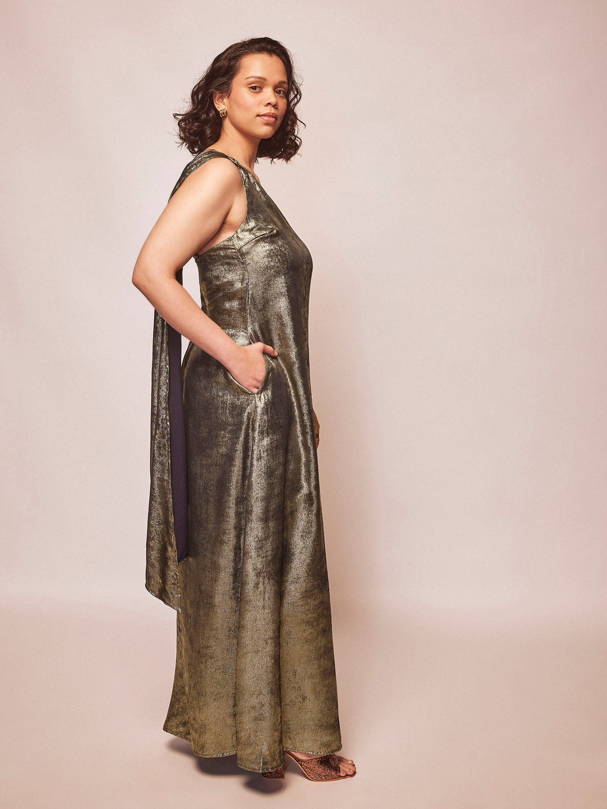 Gold Shimmer One Shoulder Dress