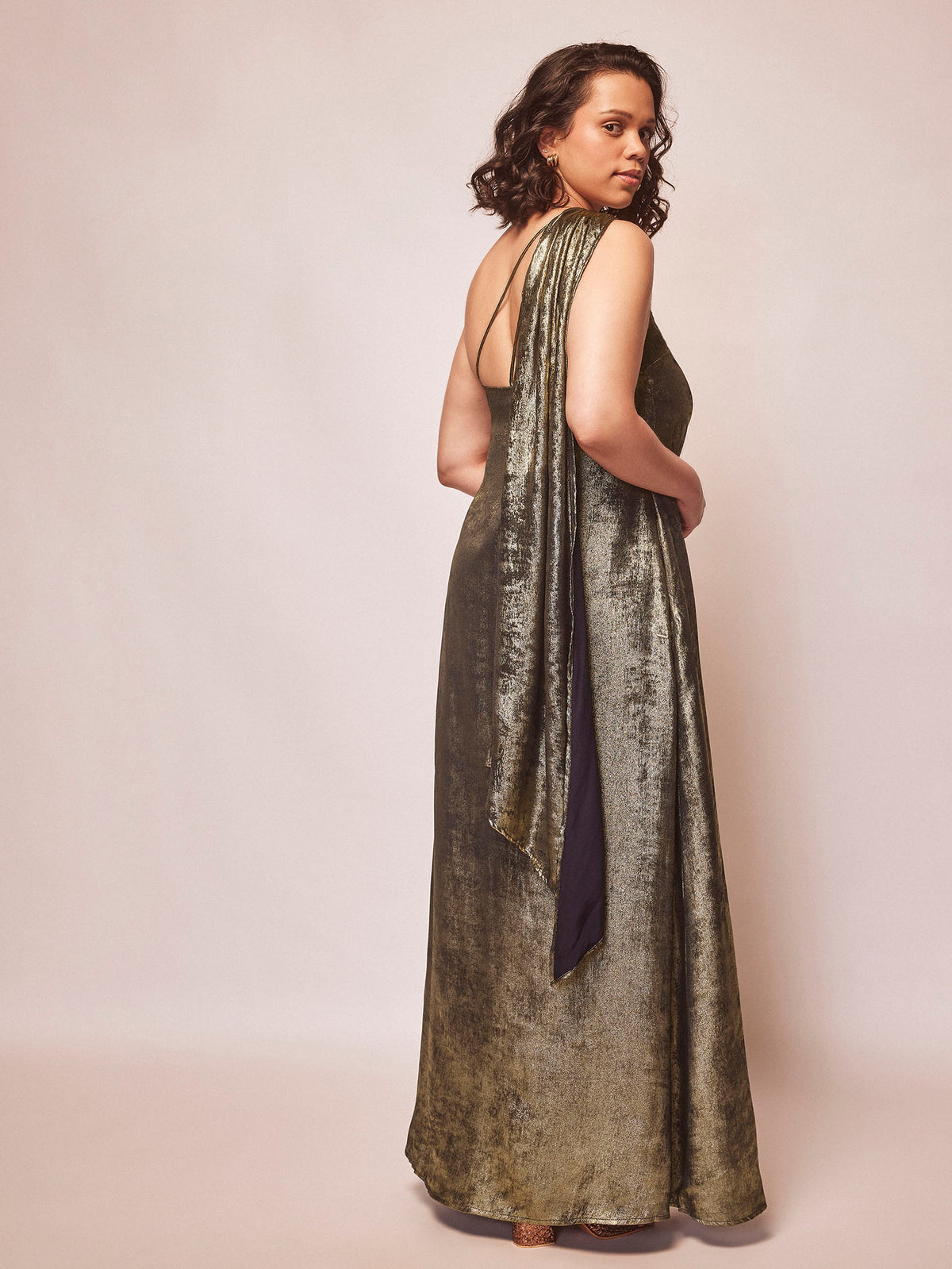 Gold Shimmer One Shoulder Dress