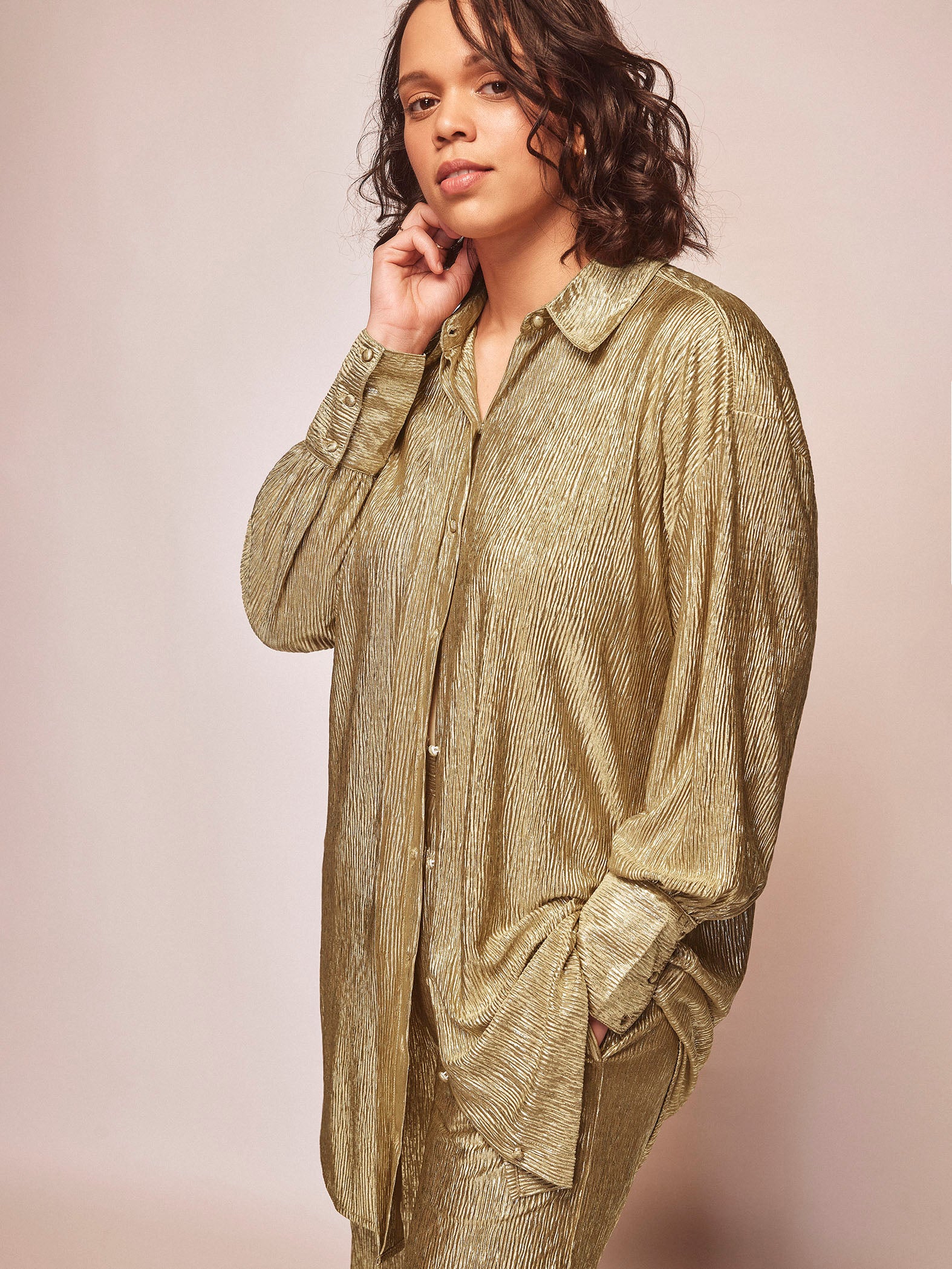 Gold Shimmer Oversized Shirt