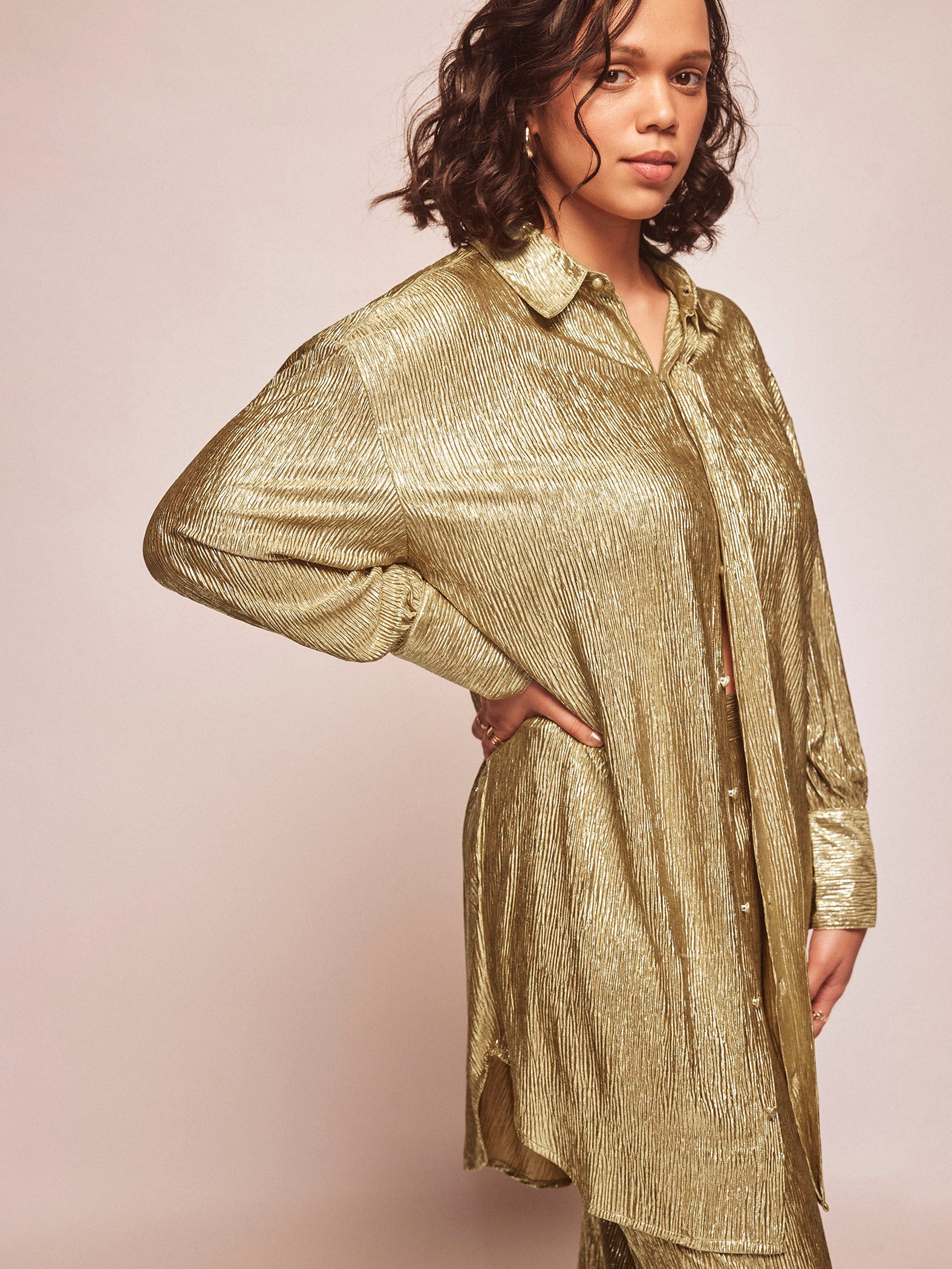 Gold Shimmer Oversized Shirt