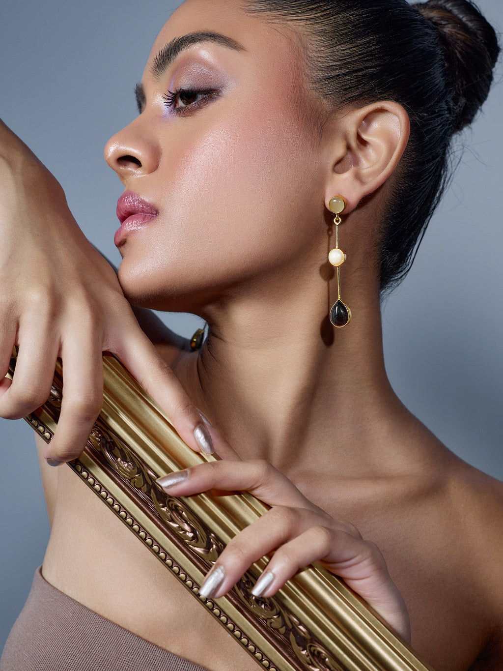 Gold and Multicolour Stone Drop Earrings