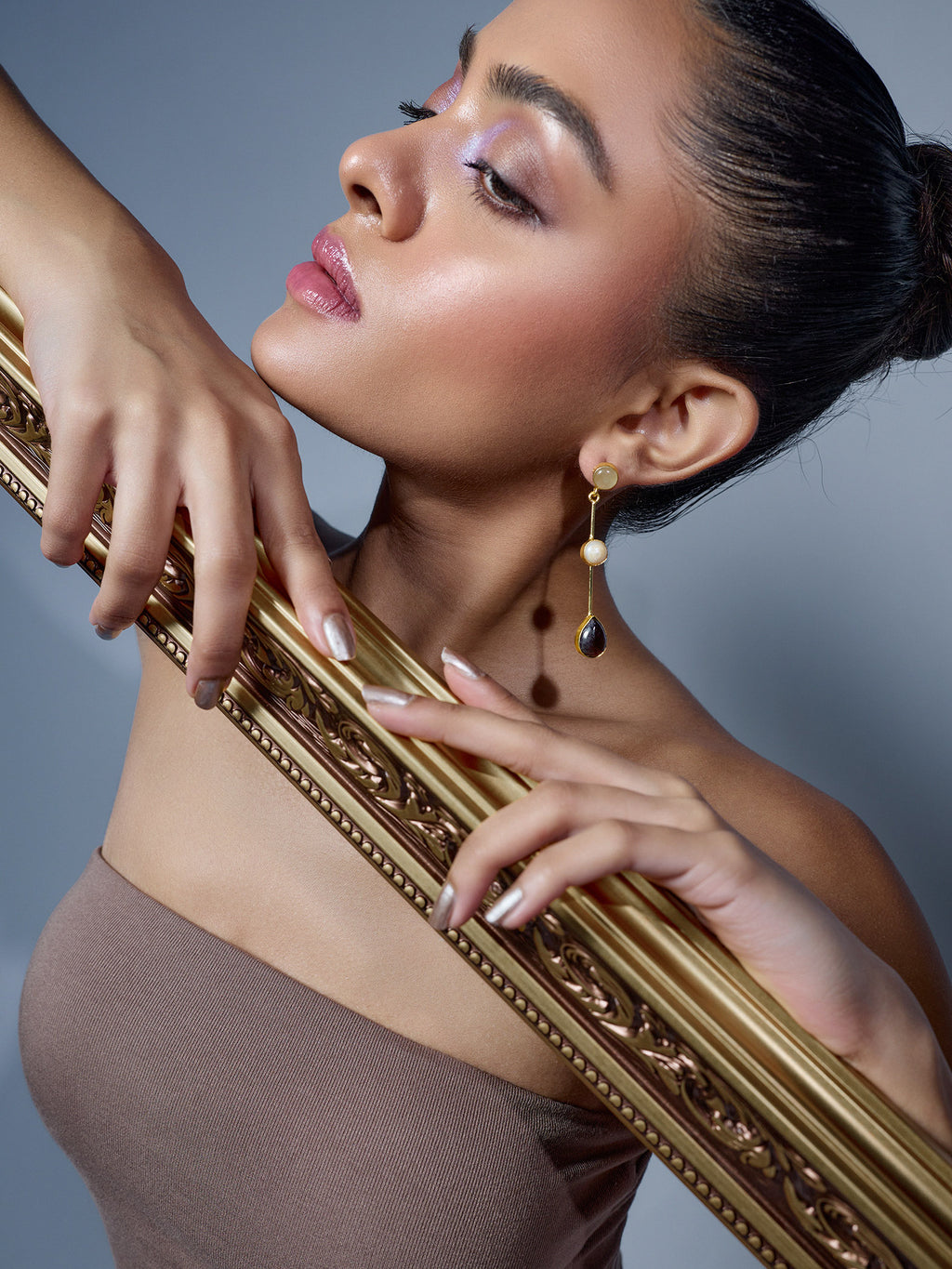 Gold and Multicolour Stone Drop Earrings