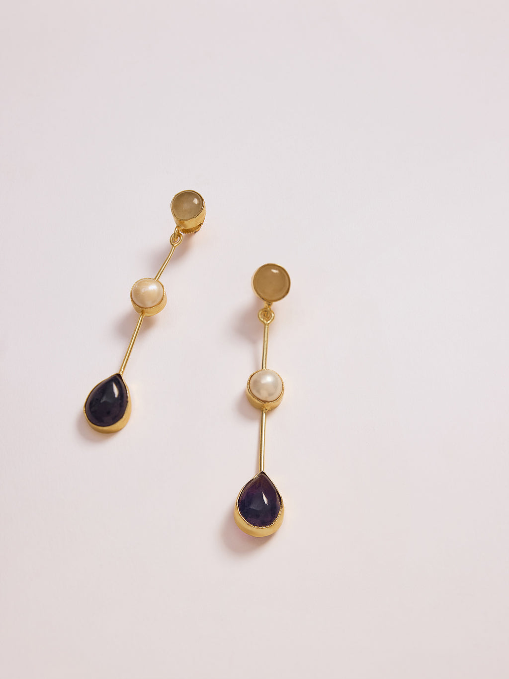 Gold and Multicolour Stone Drop Earrings