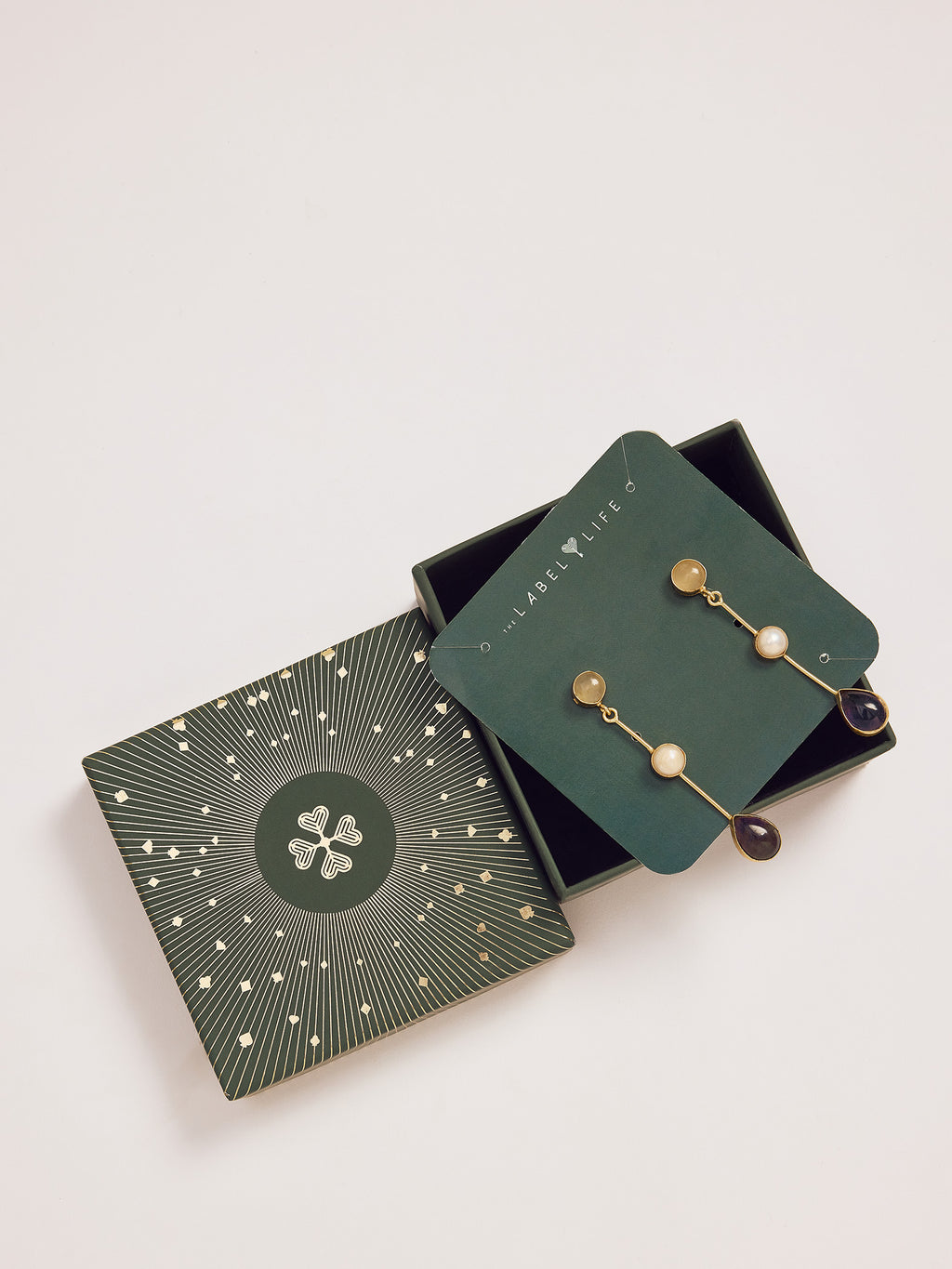Gold and Multicolour Stone Drop Earrings