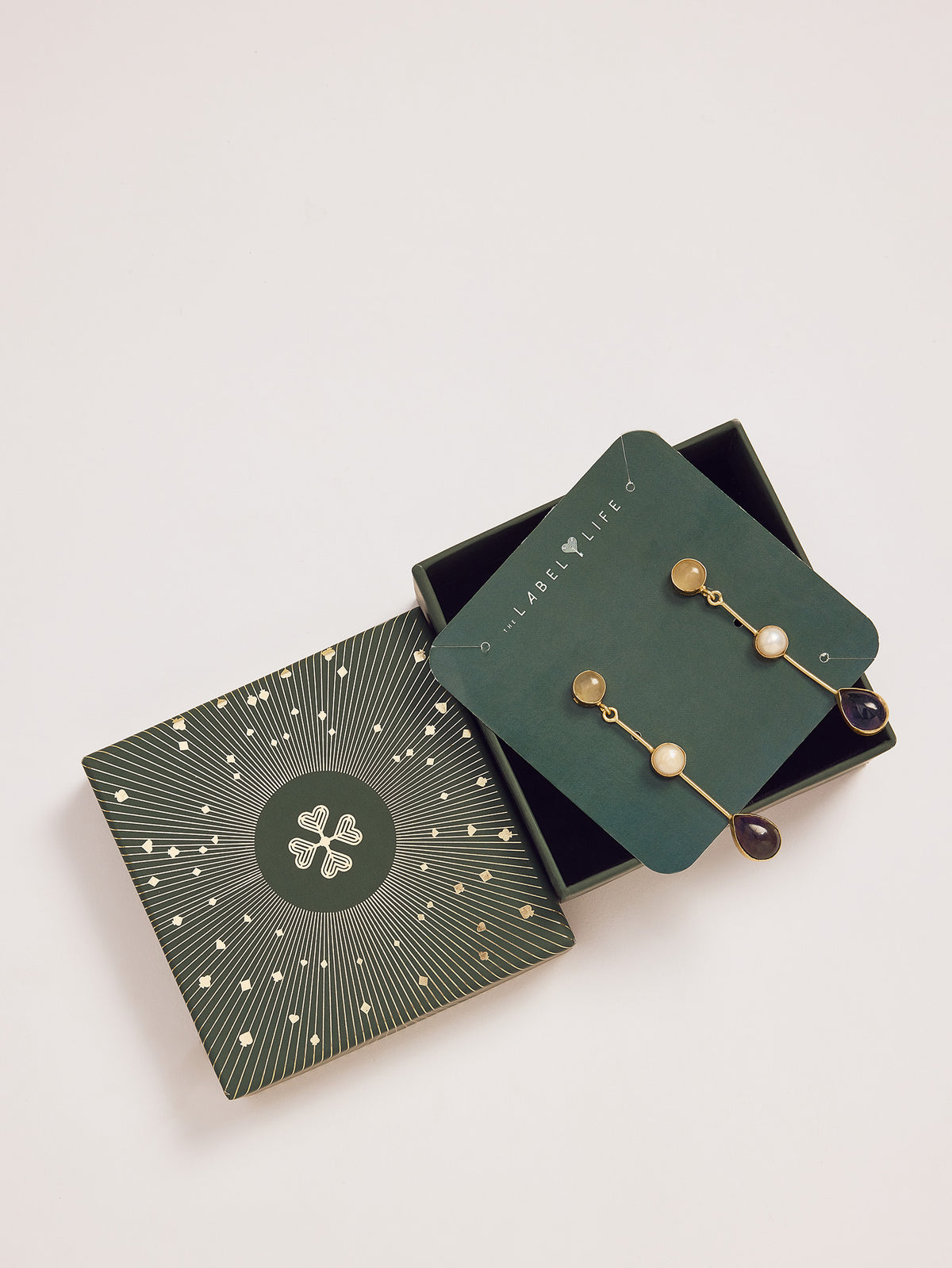 Gold and Multicolour Stone Drop Earrings