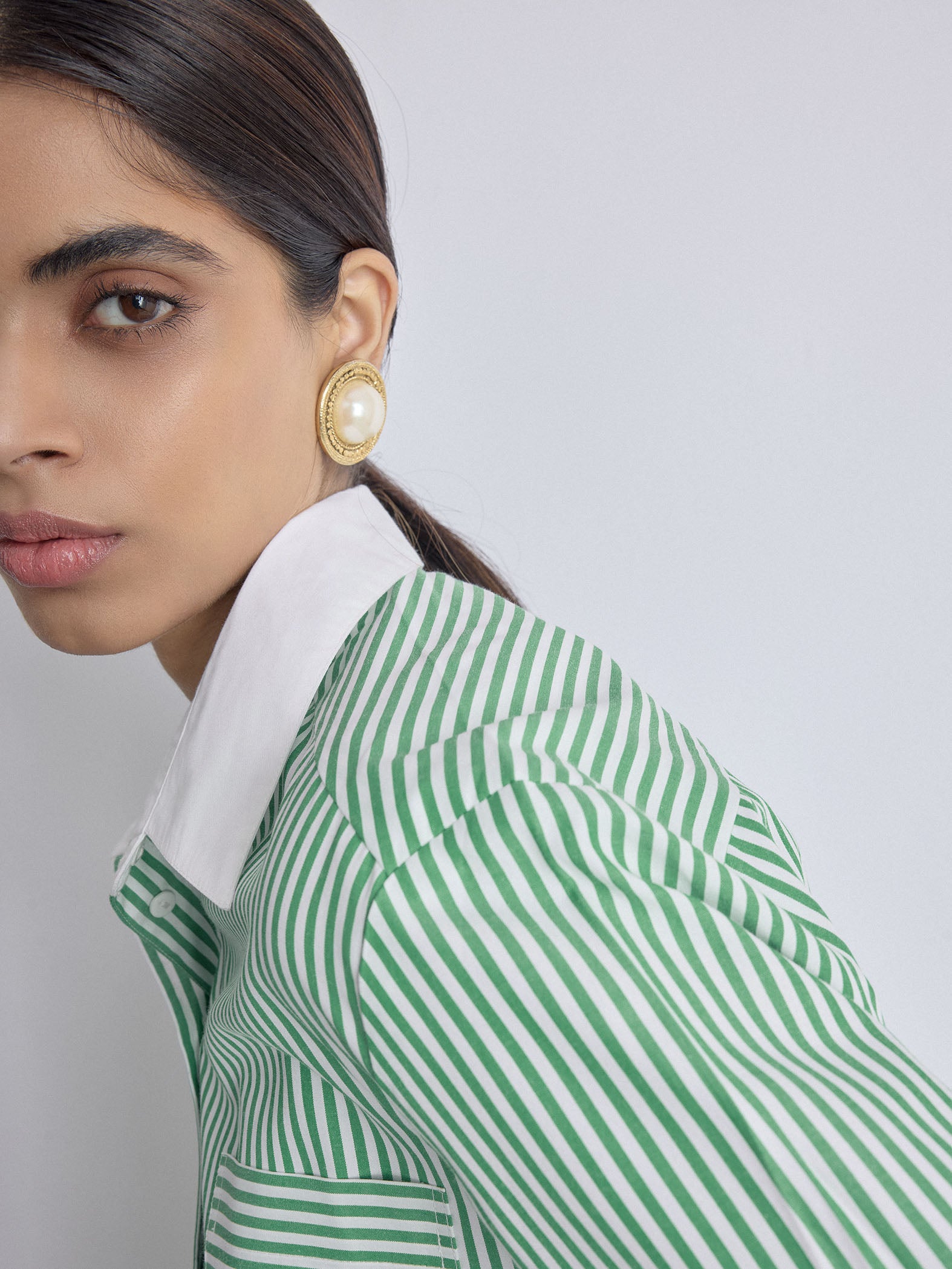 Green Striped Contrast Play Shirt