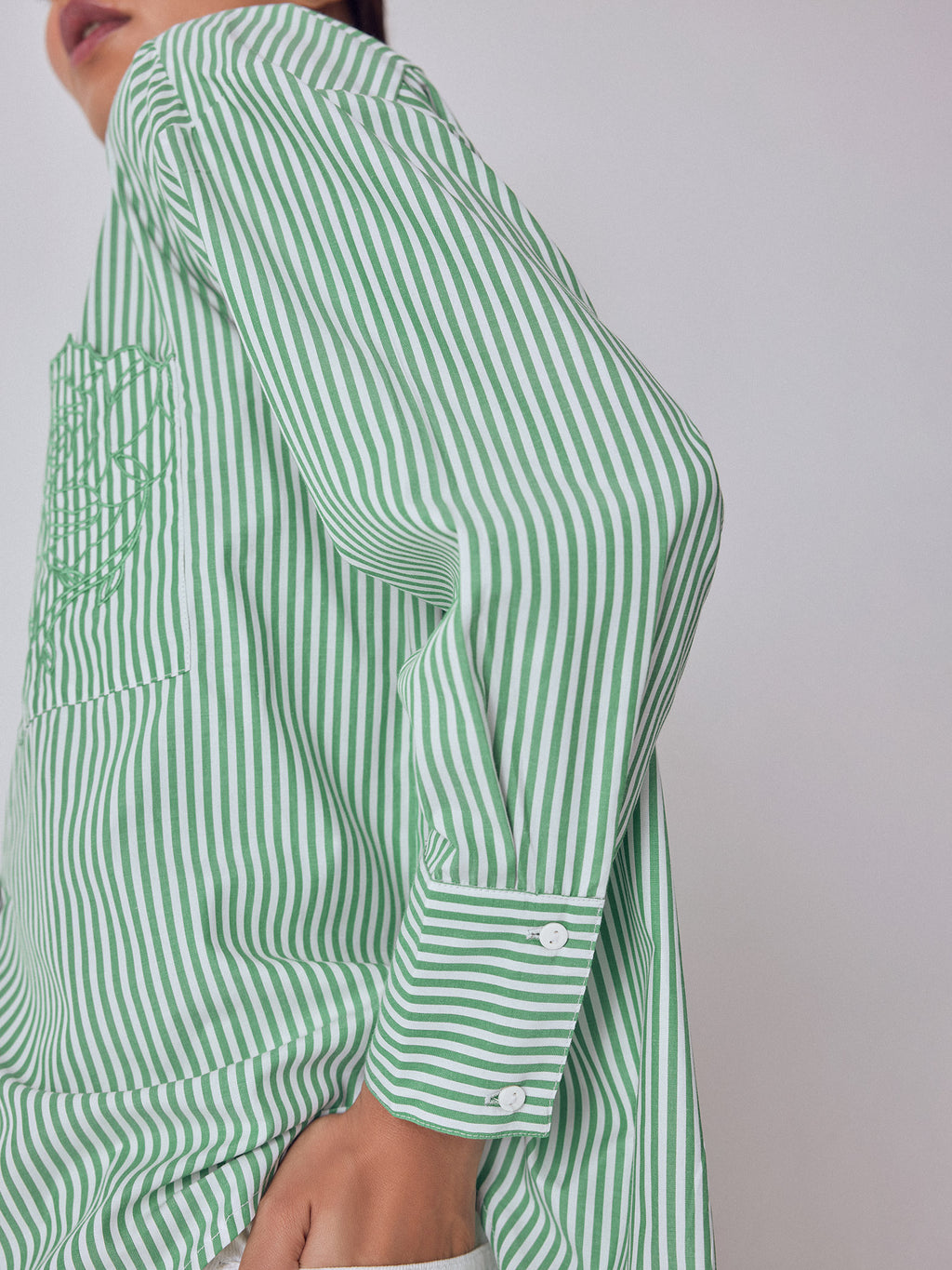 Green Striped Embroidered Shirt