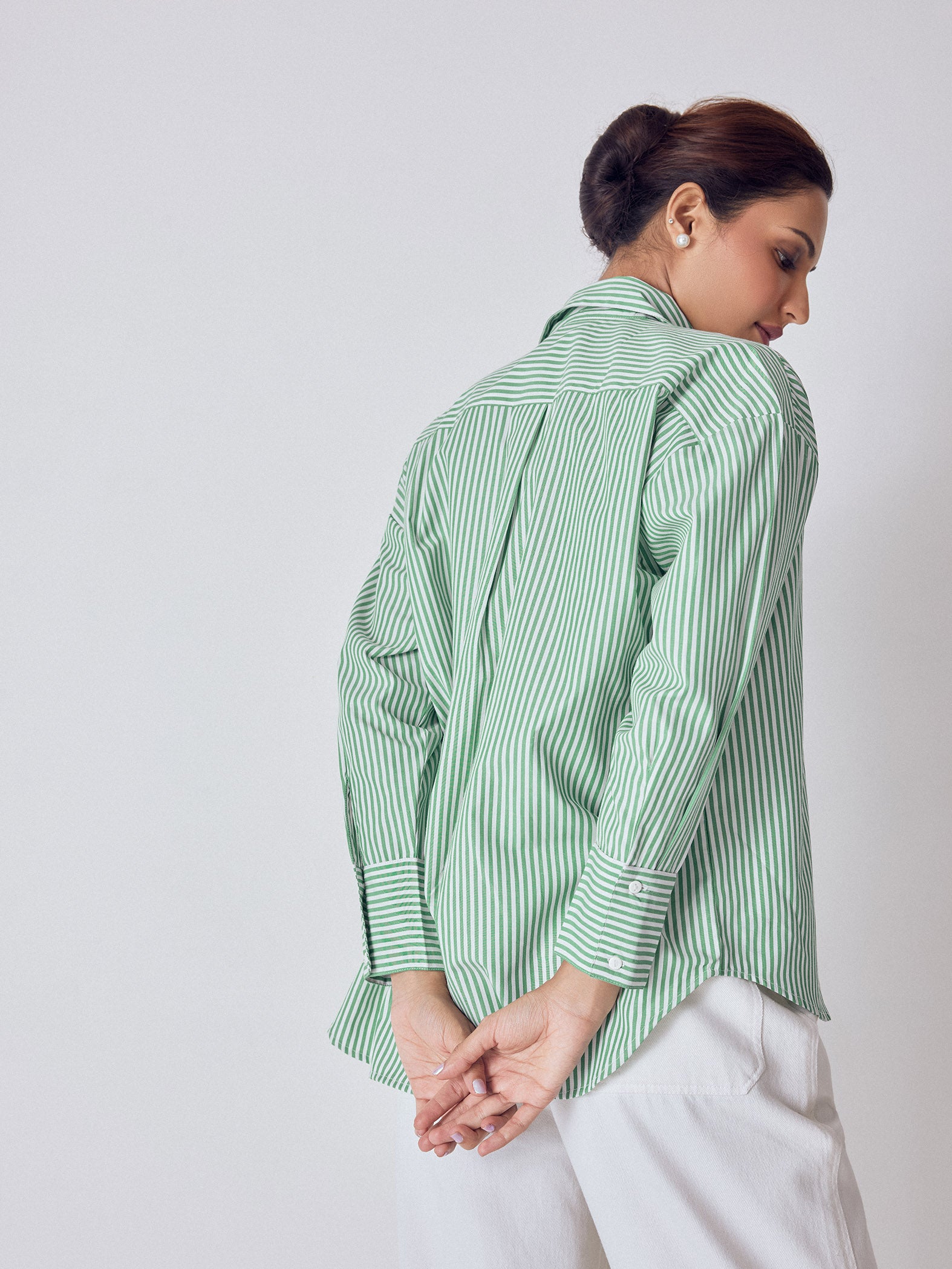Green Striped Embroidered Shirt