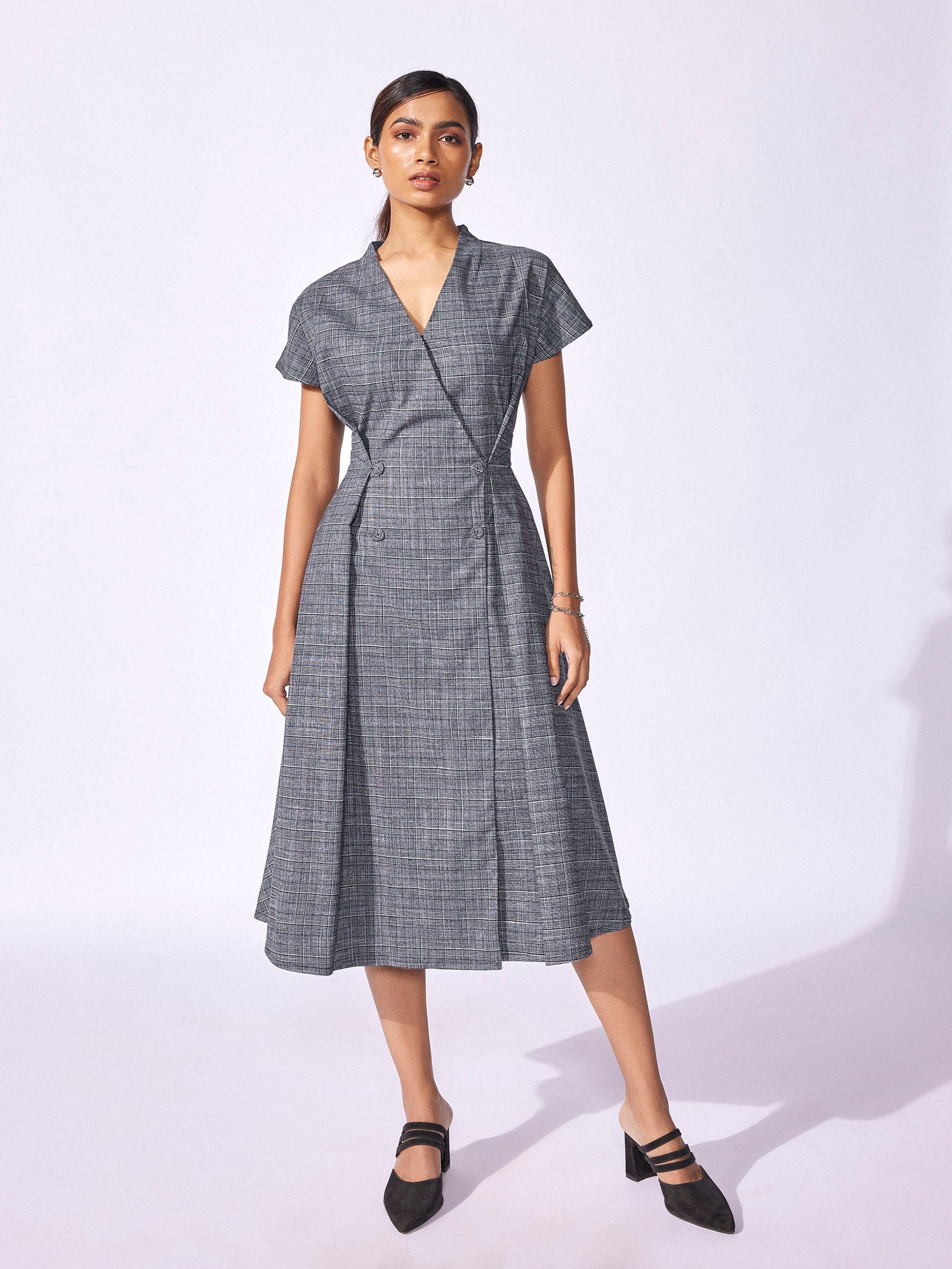 Grey Checked Double Breasted Dress