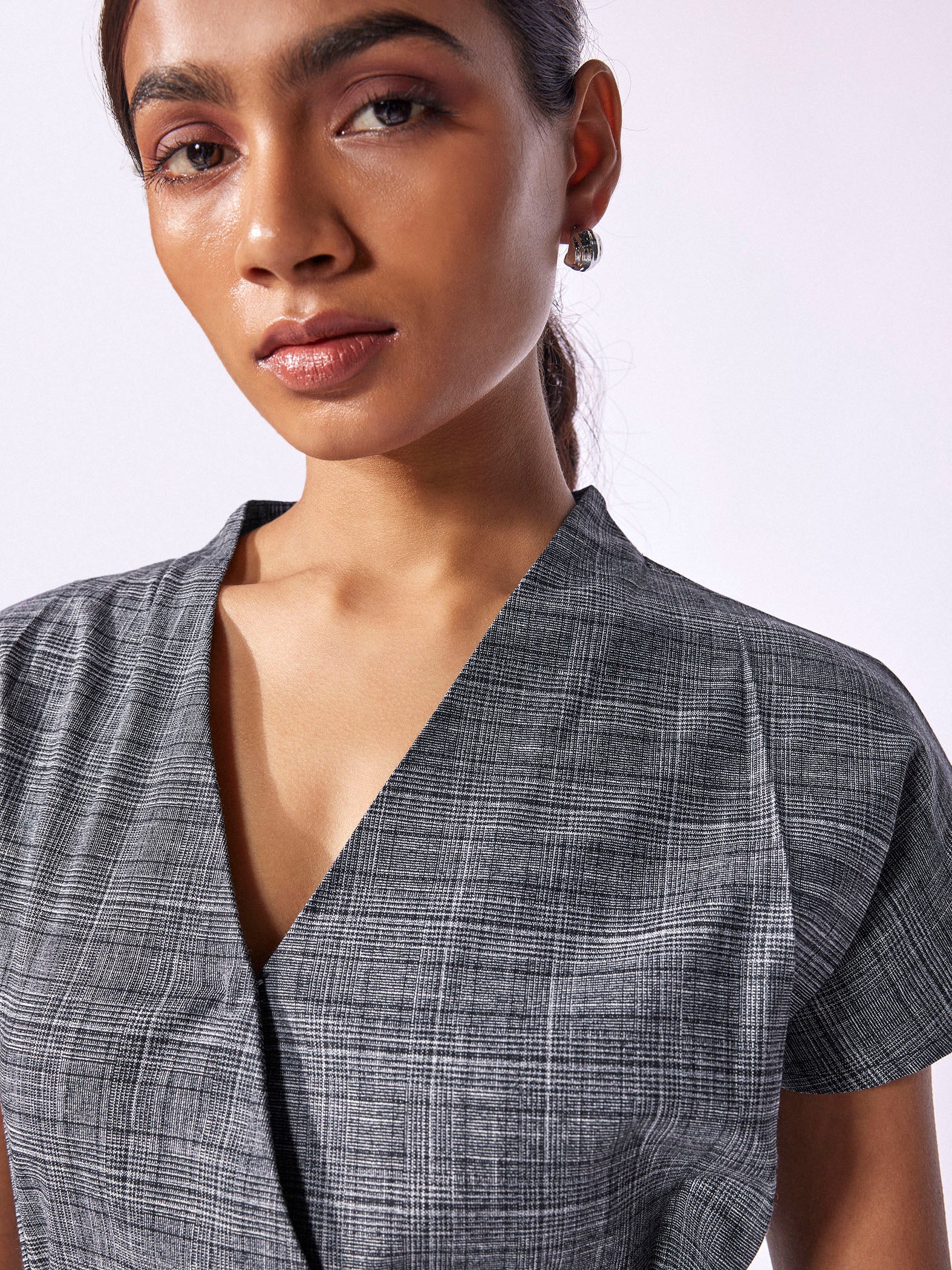 Grey Checked Double Breasted Dress