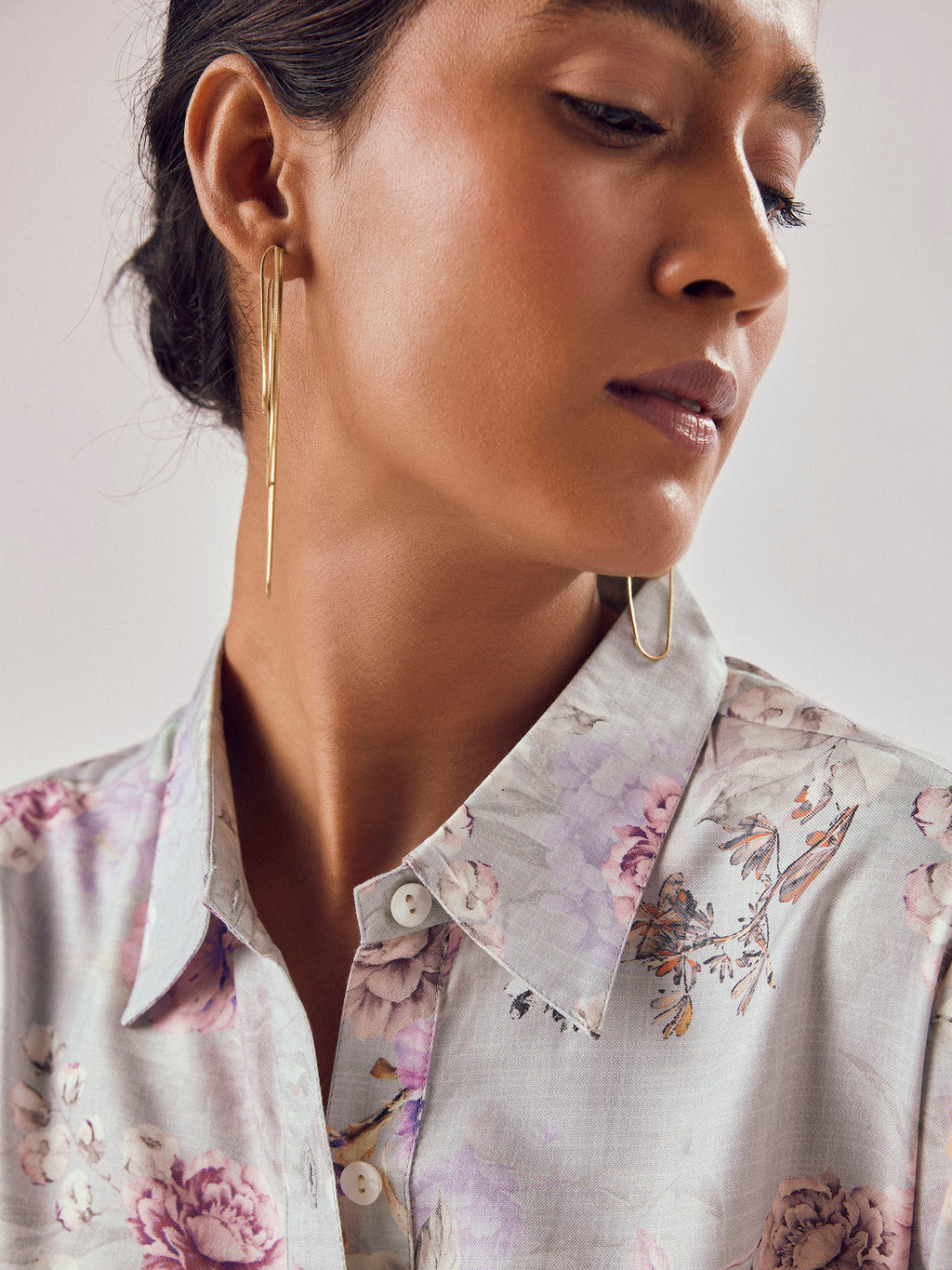 Grey Floral Print Shirt Dress