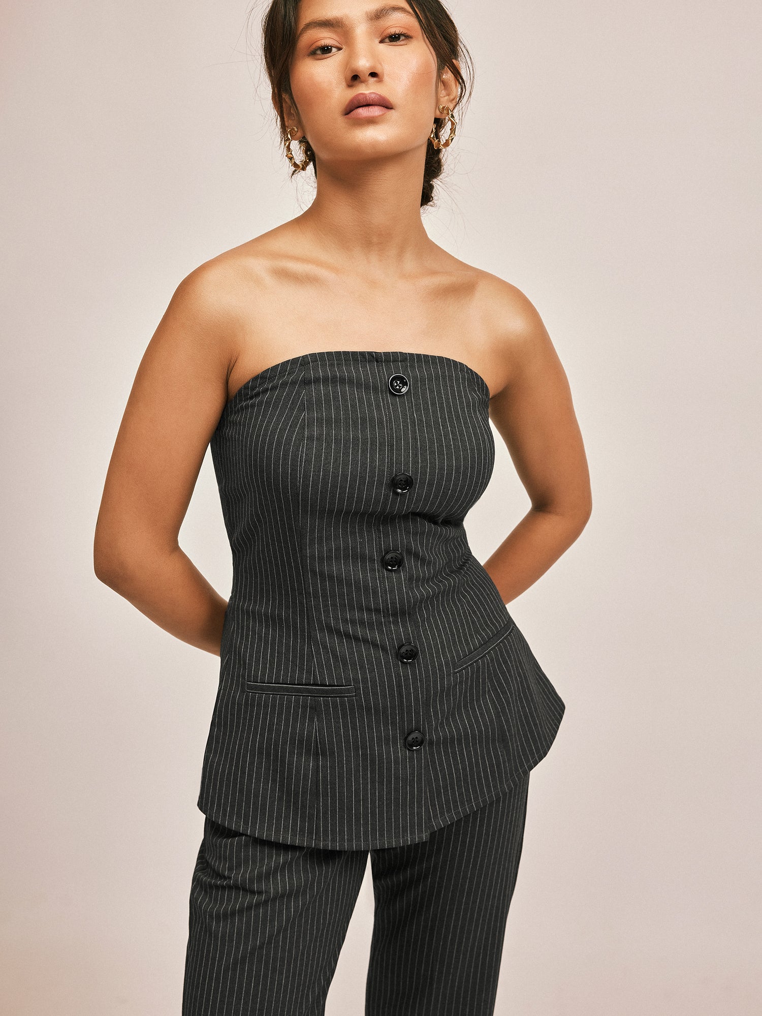 Grey Pinstripe Tube Top