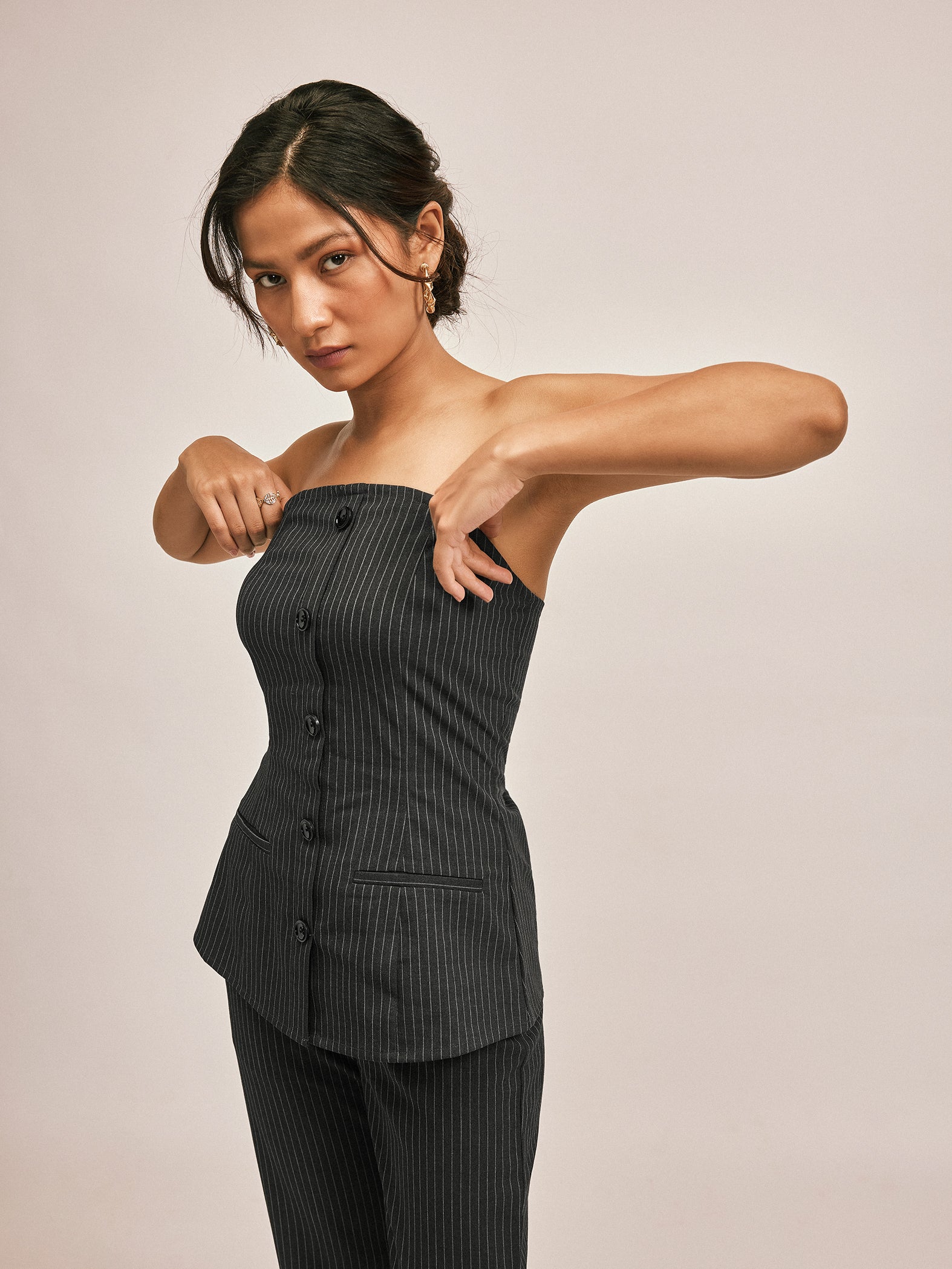 Grey Pinstripe Tube Top