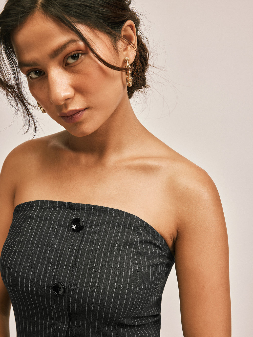 Grey Pinstripe Tube Top