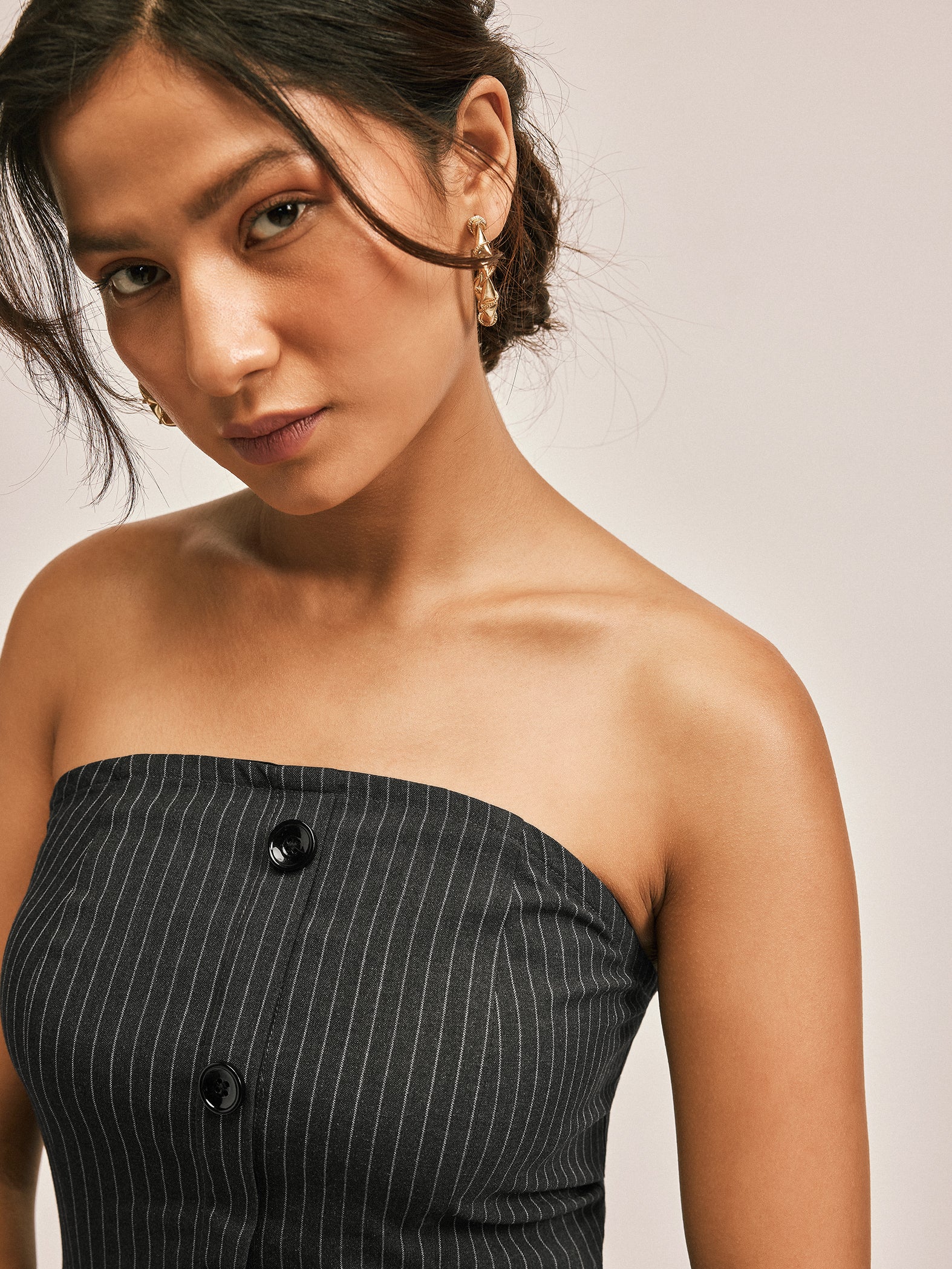 Grey Pinstripe Tube Top
