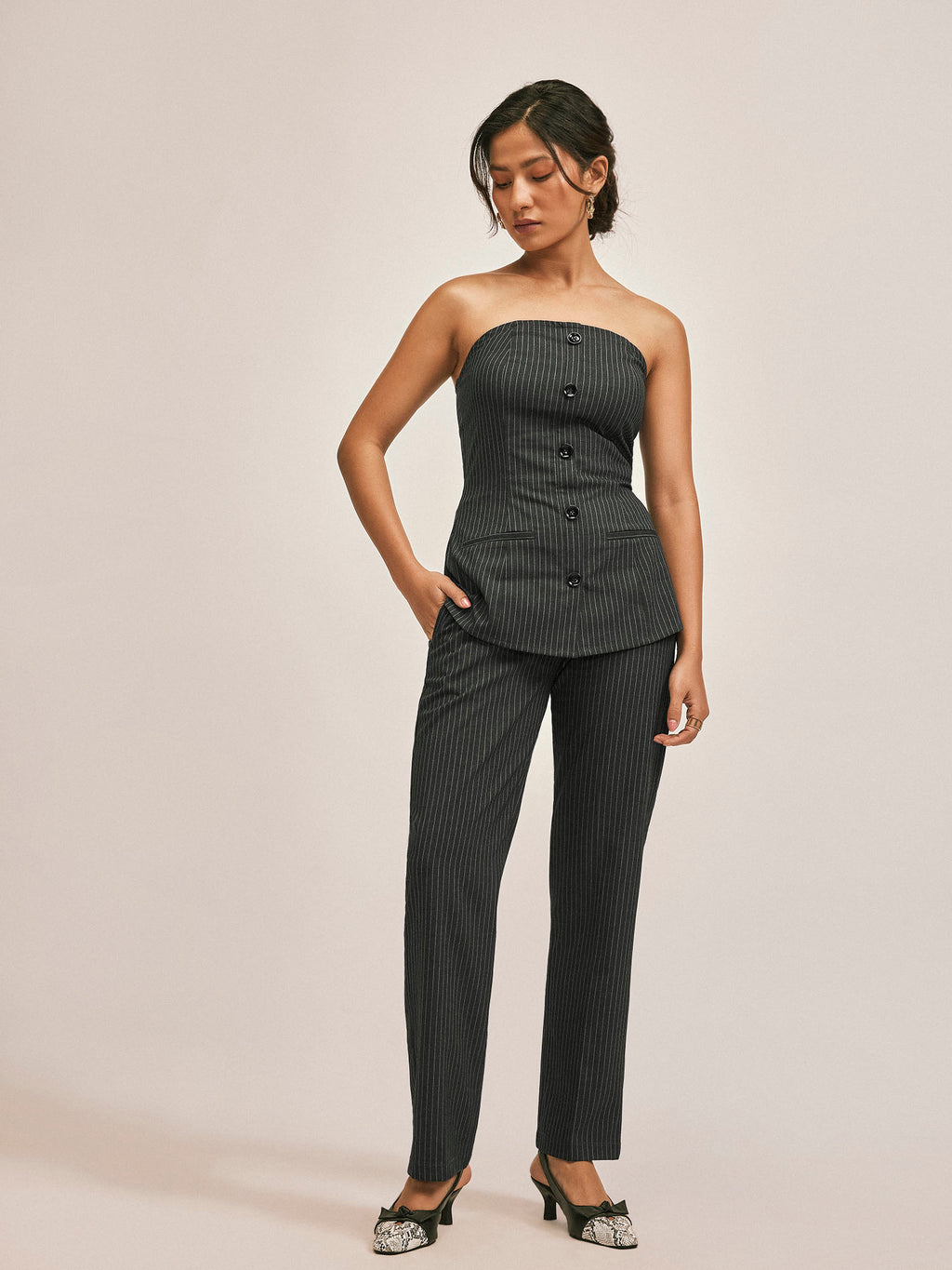 Grey Pinstripe Tube Top