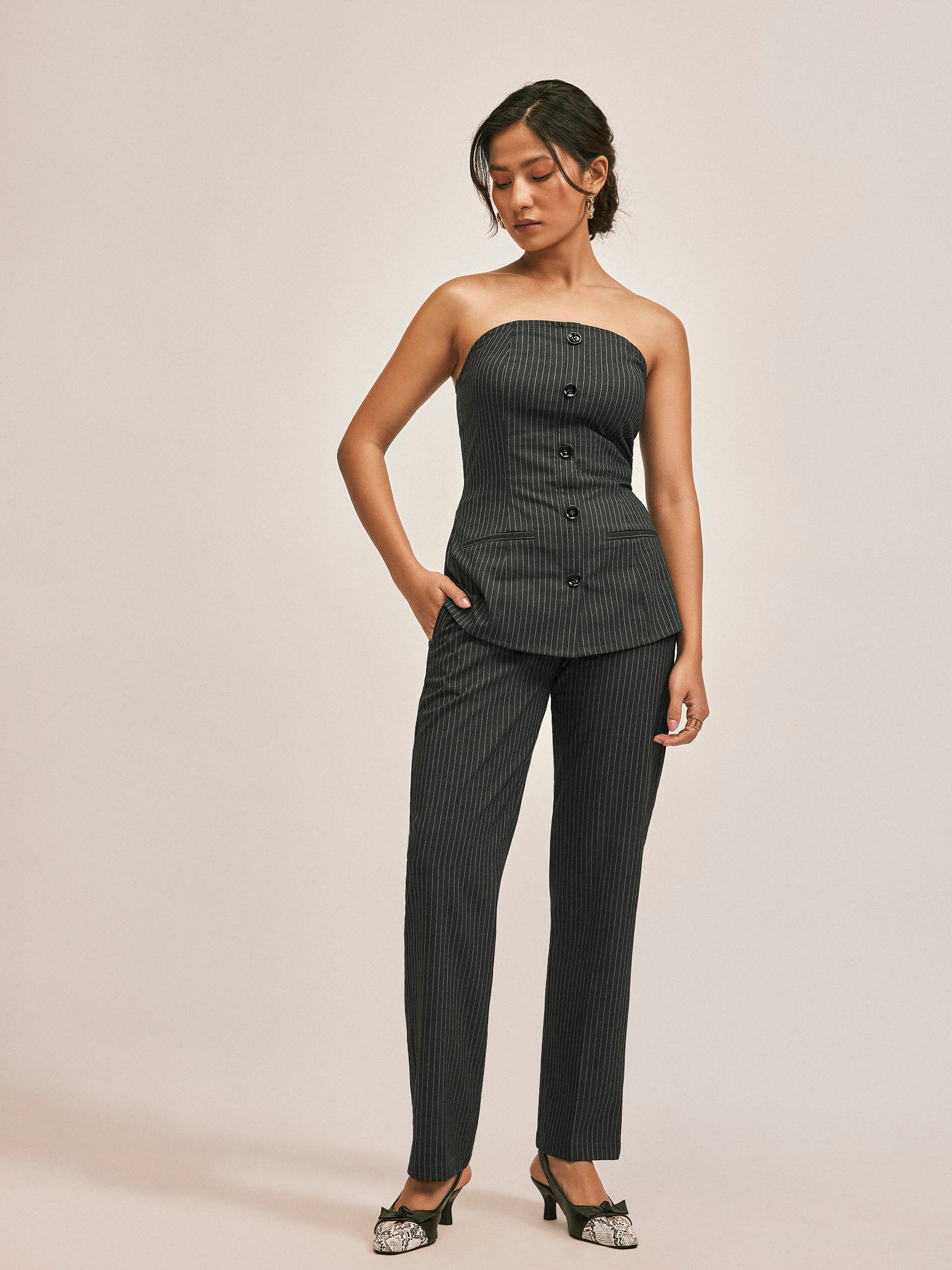 Grey Pinstripe Tube Top