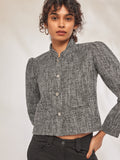 Grey Tweed Puff Sleeve Jacket