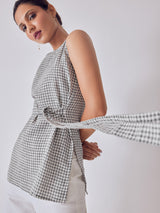 Grey & White Houndstooth Tie Top