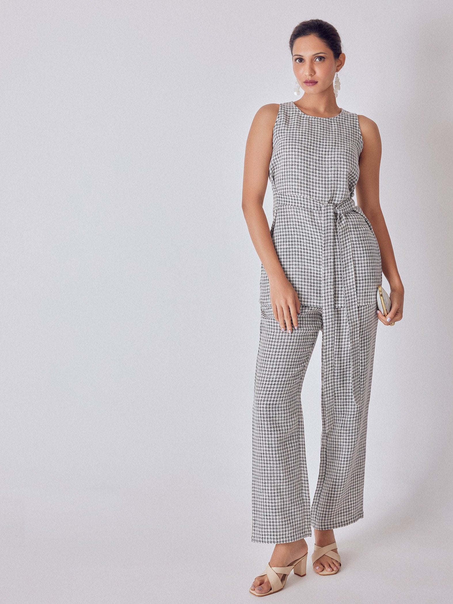 Grey & White Houndstooth Tie Top