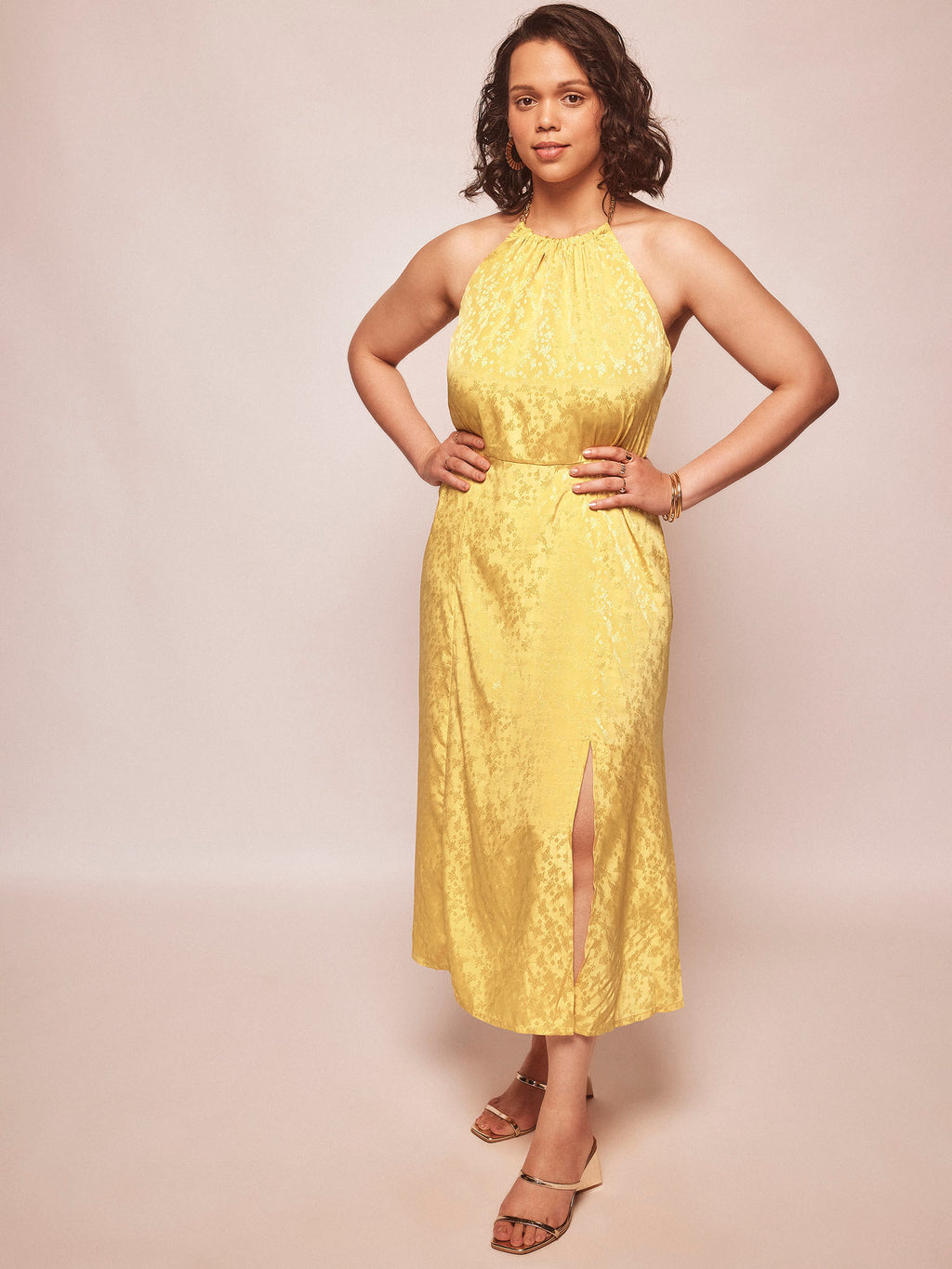 Honey Jacquard Chain Halter Neck Dress