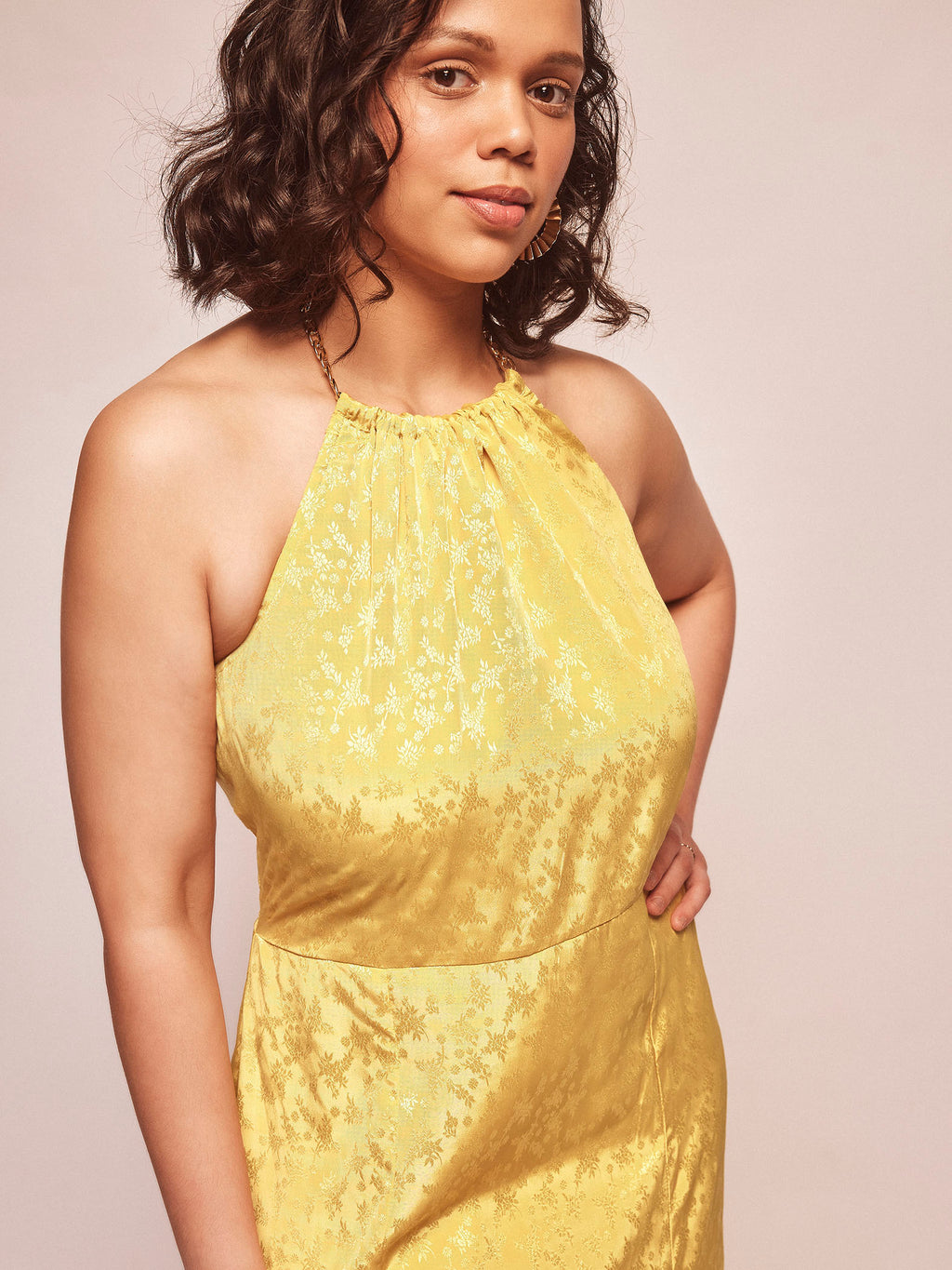 Honey Jacquard Chain Halter Neck Dress