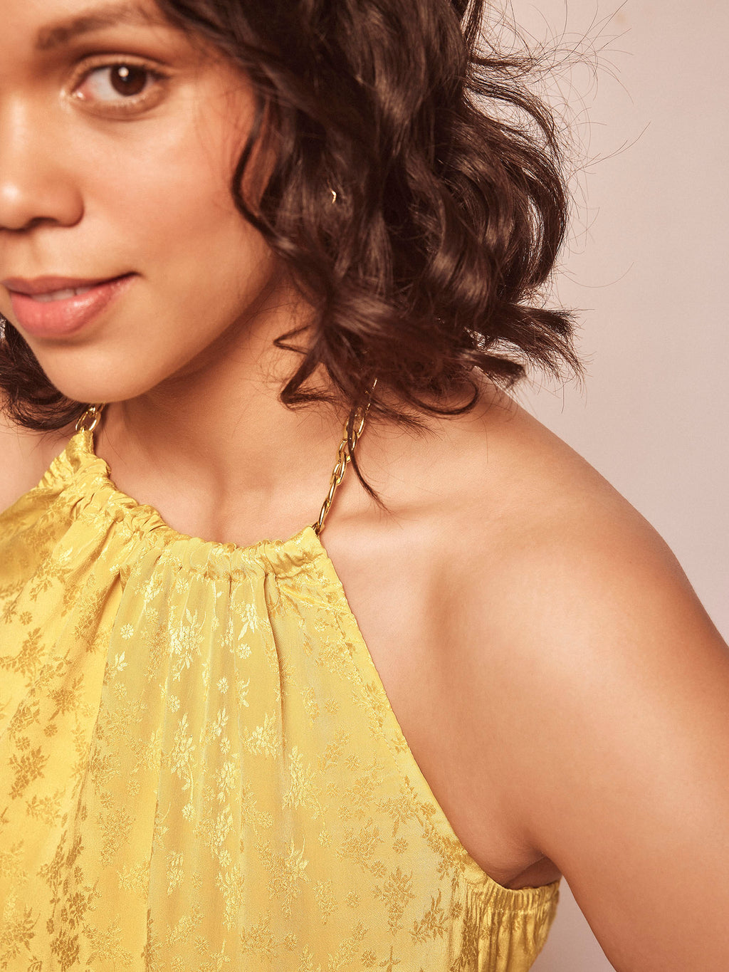 Honey Jacquard Chain Halter Neck Dress