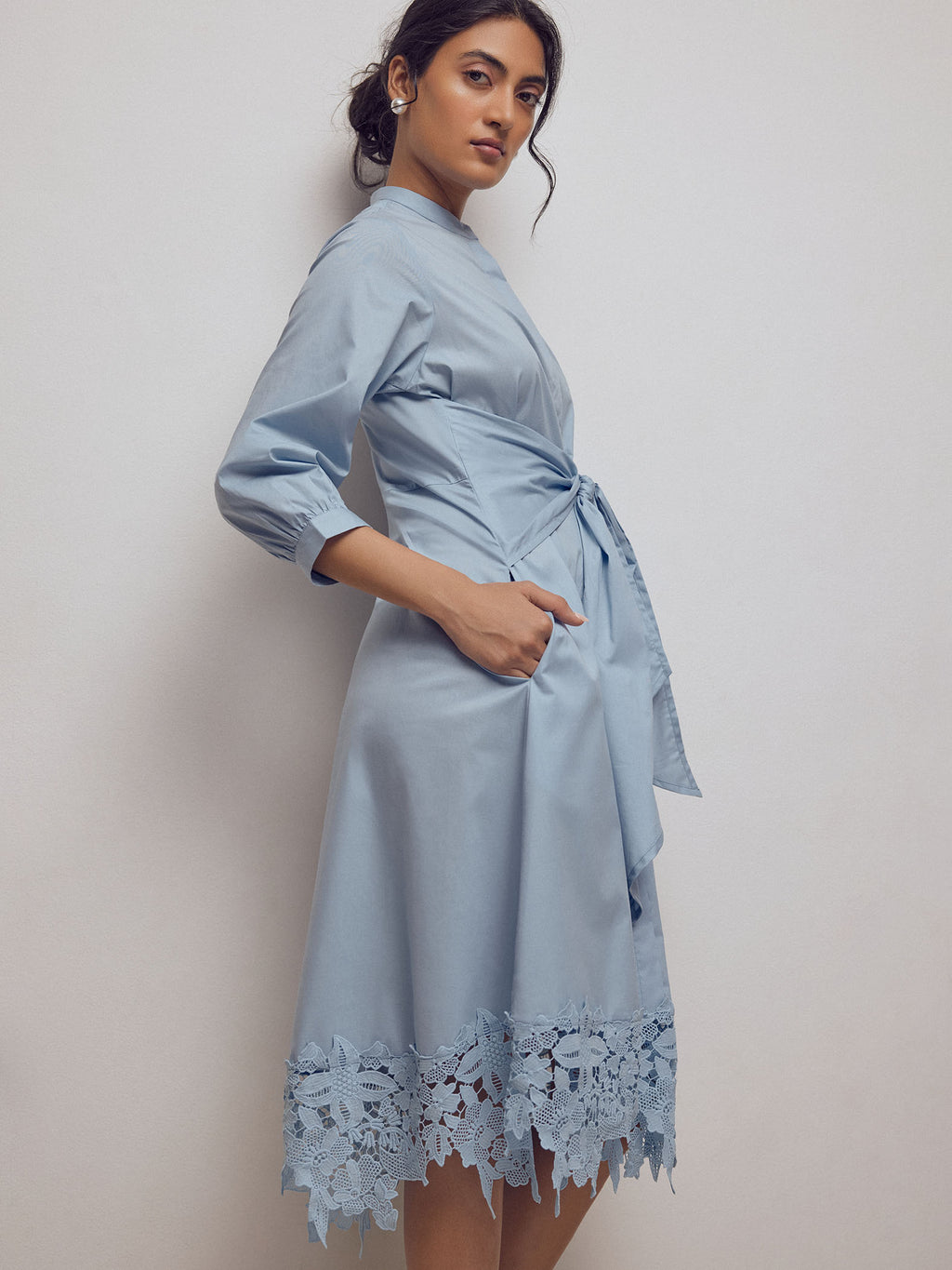 Ice Lace Hem Front Tie Dress
