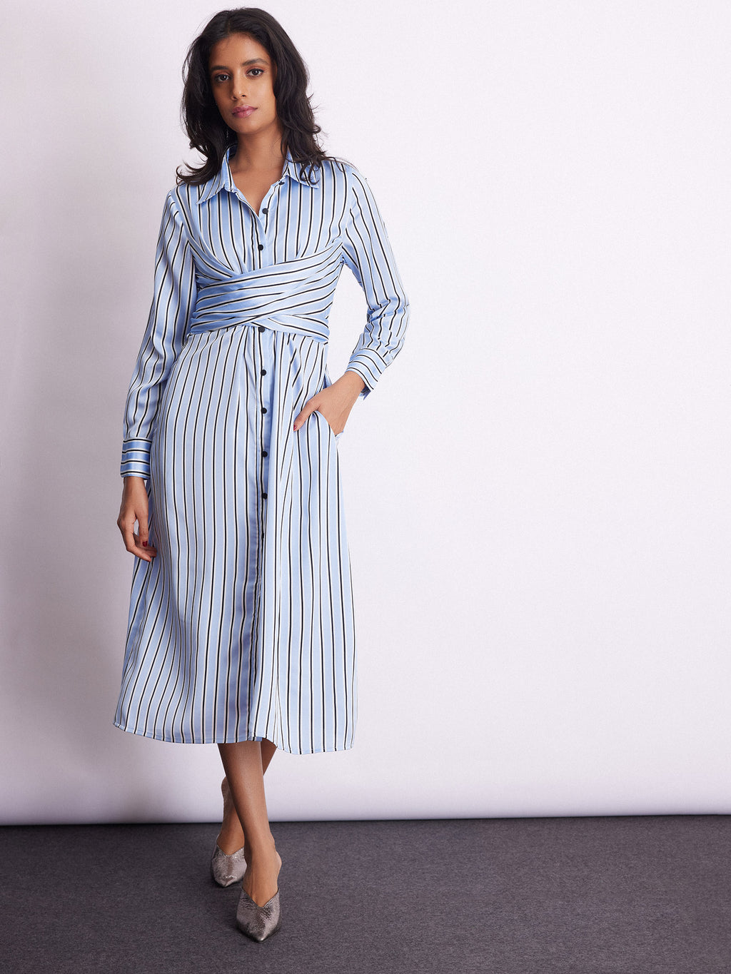 Ice Twist Wrap Striped Dress