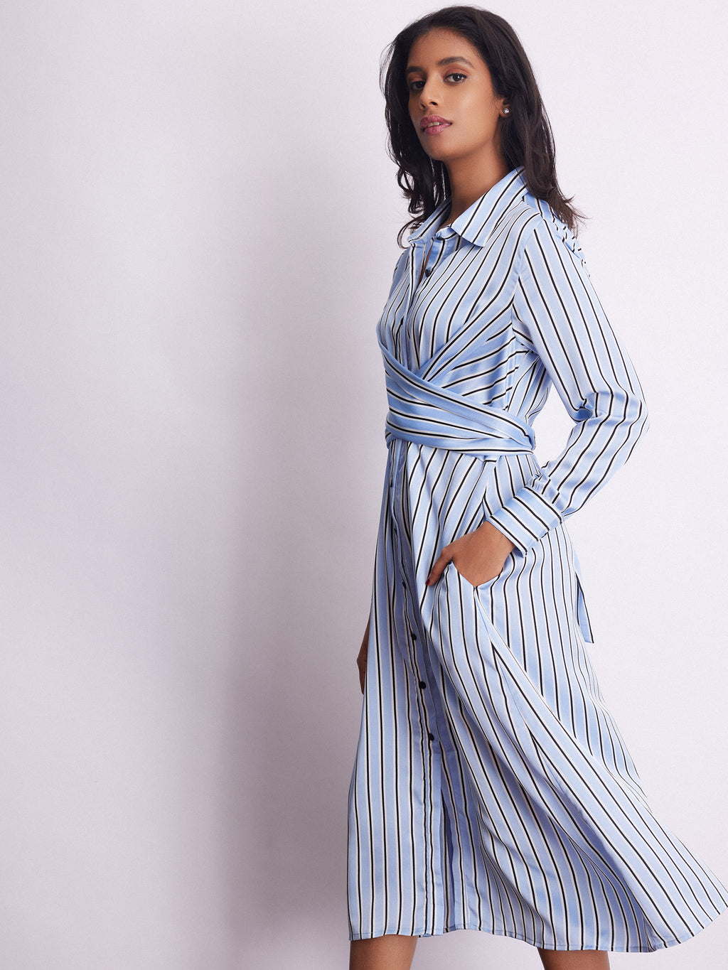Ice Twist Wrap Striped Dress