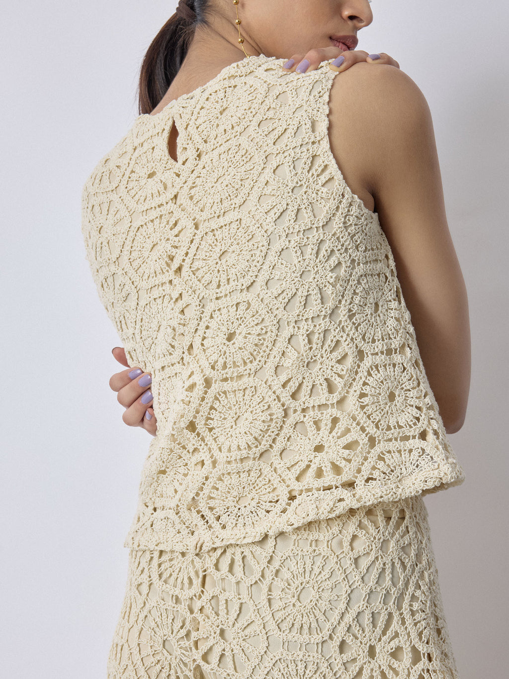 Ivory Crochet Detail Cropped Top