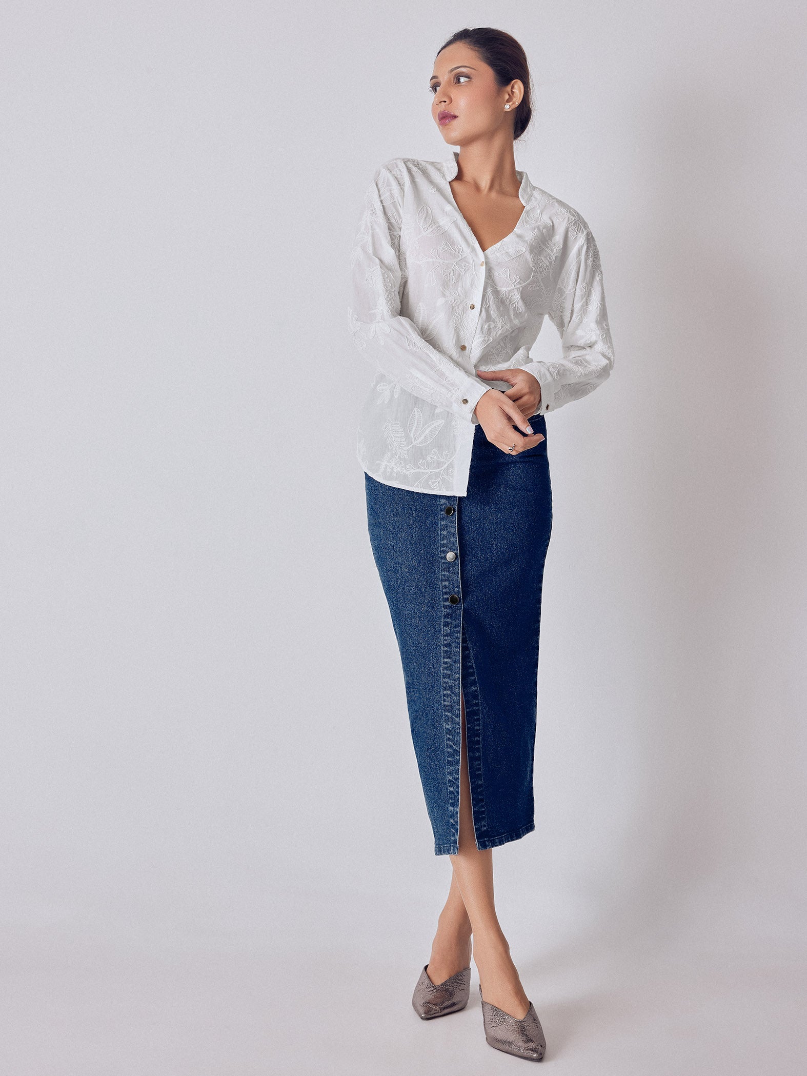 Ivory Embroidered Oversized Shirt