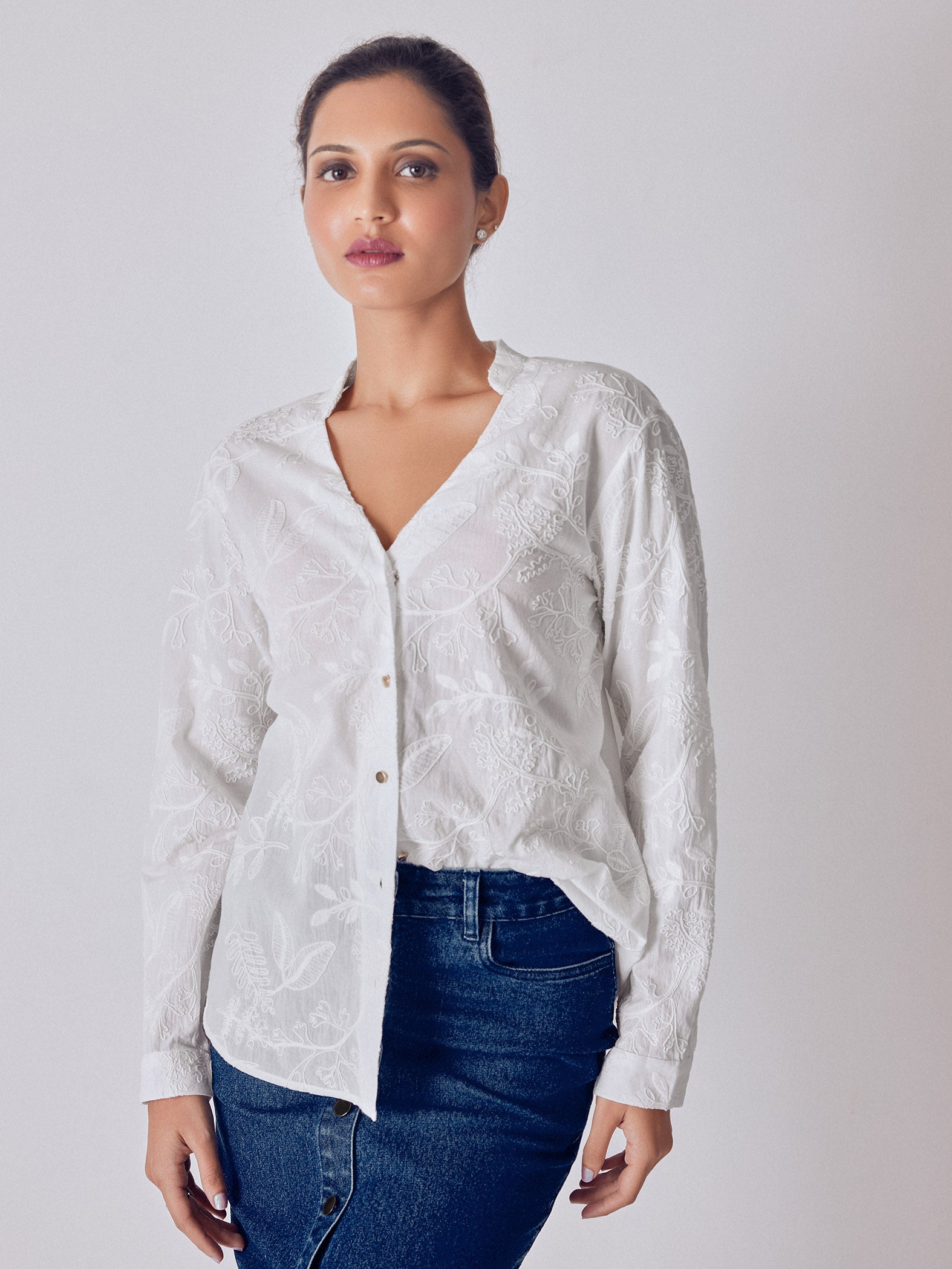 Ivory Embroidered Oversized Shirt
