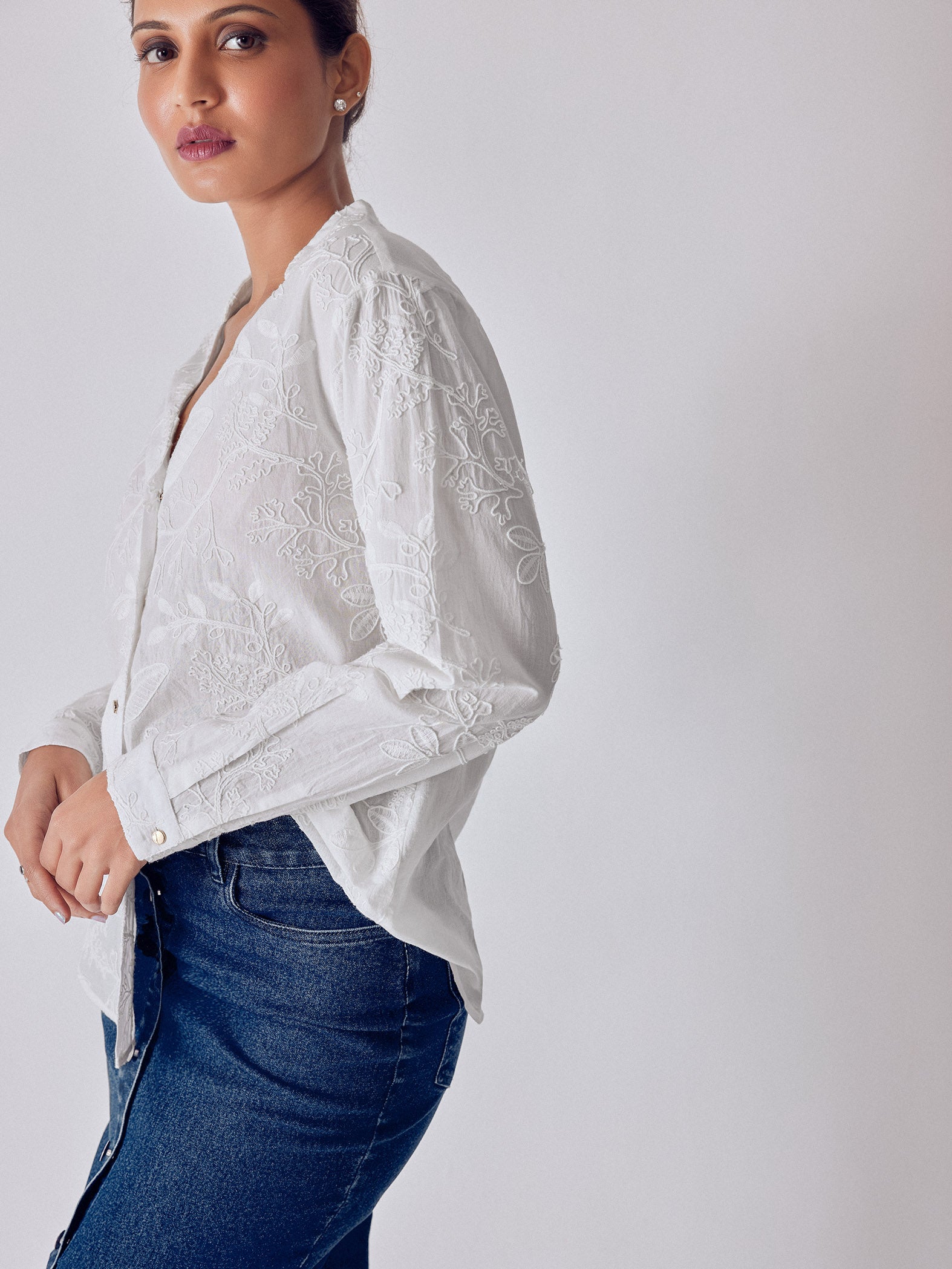 Ivory Embroidered Oversized Shirt