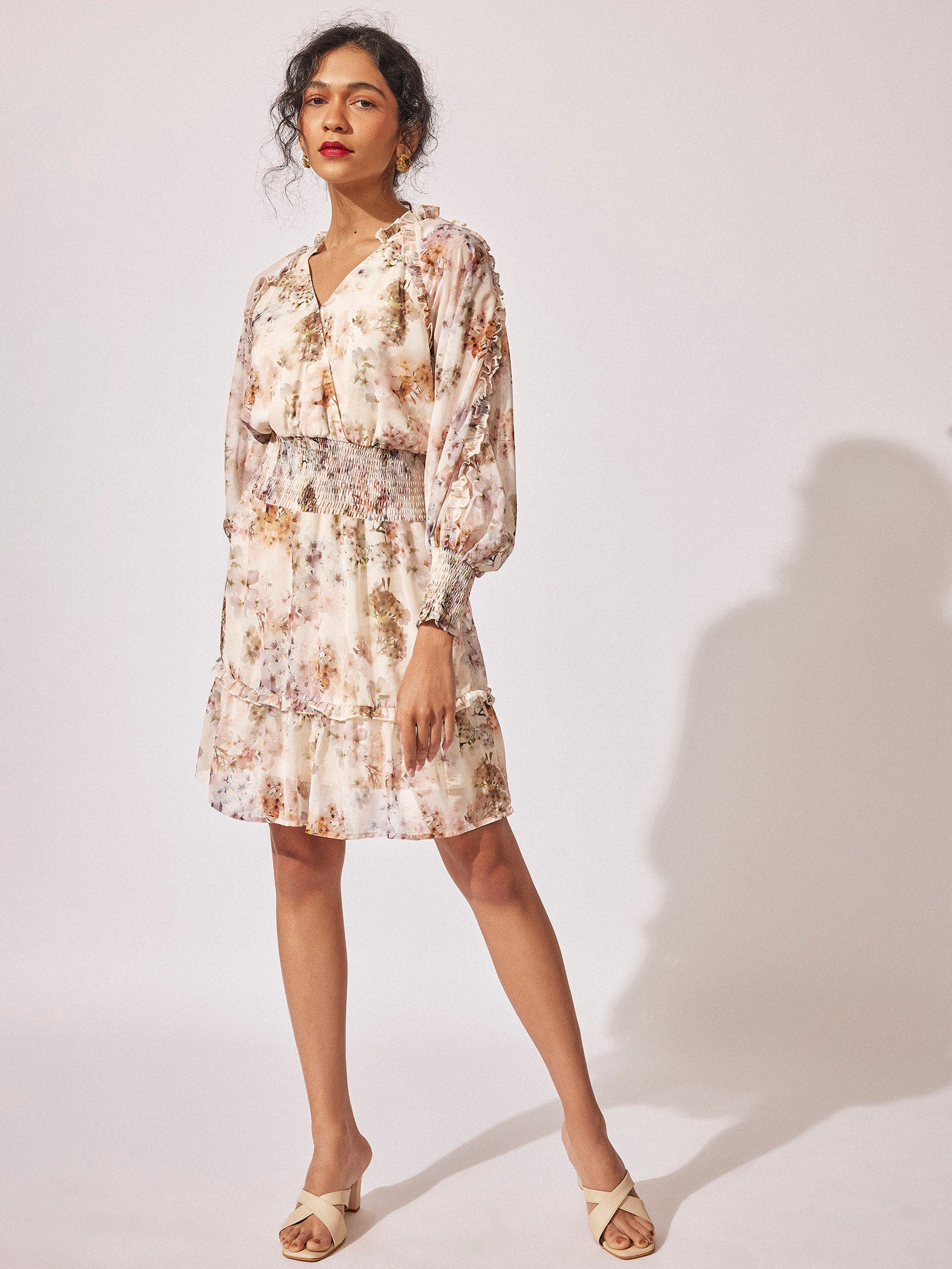 Ivory Floral Smocked Dress