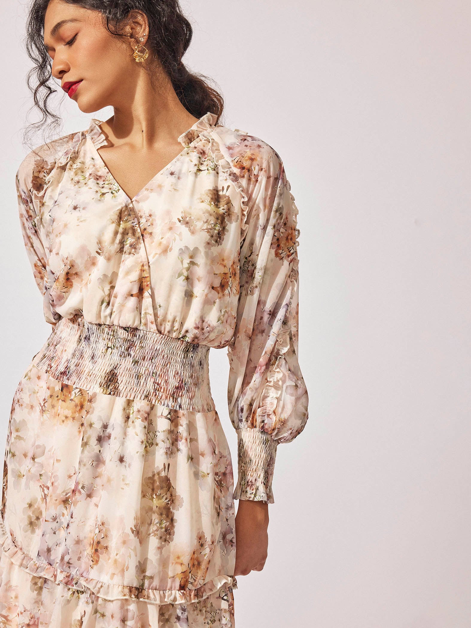 Ivory Floral Smocked Dress