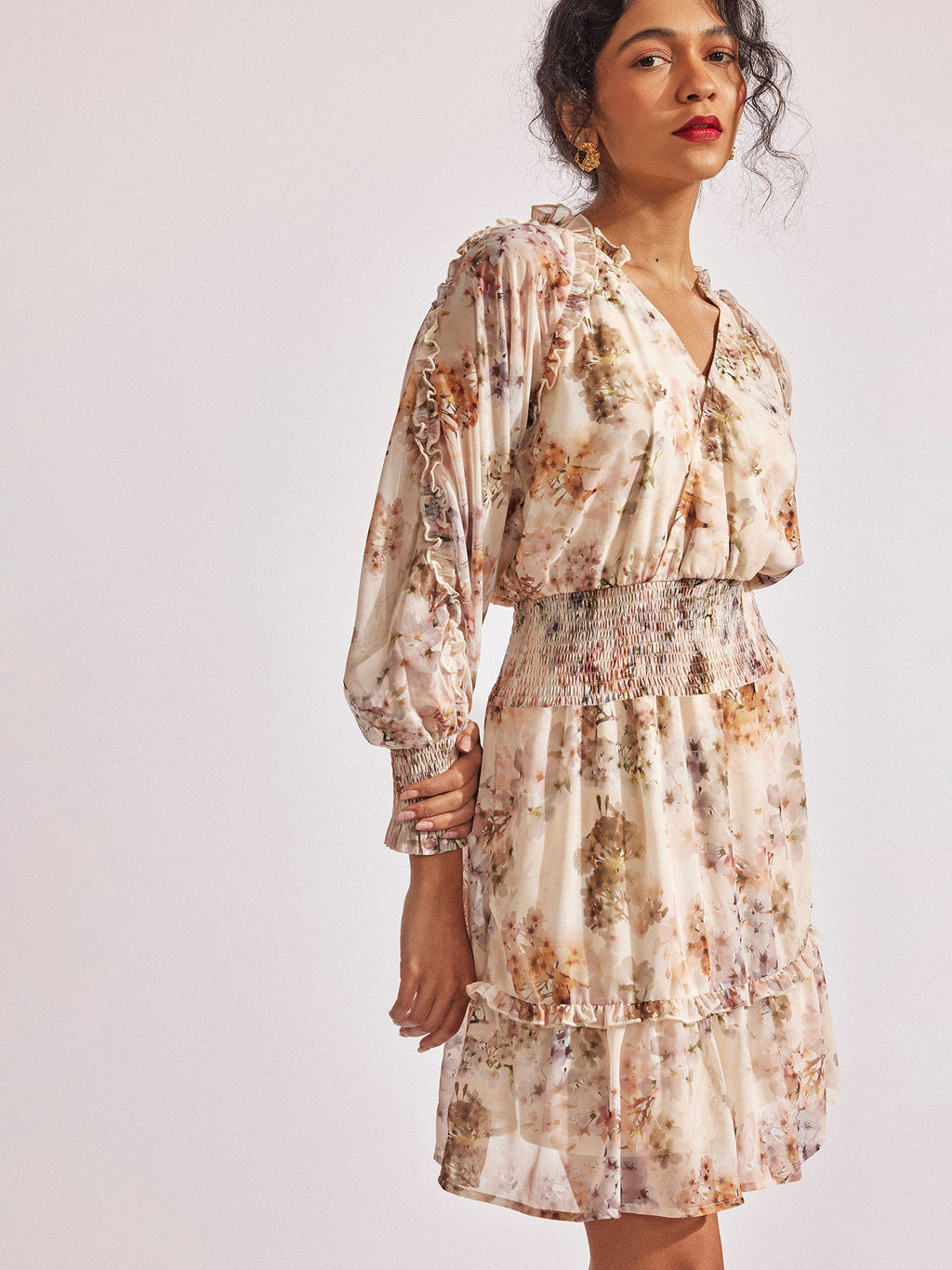 Ivory Floral Smocked Dress