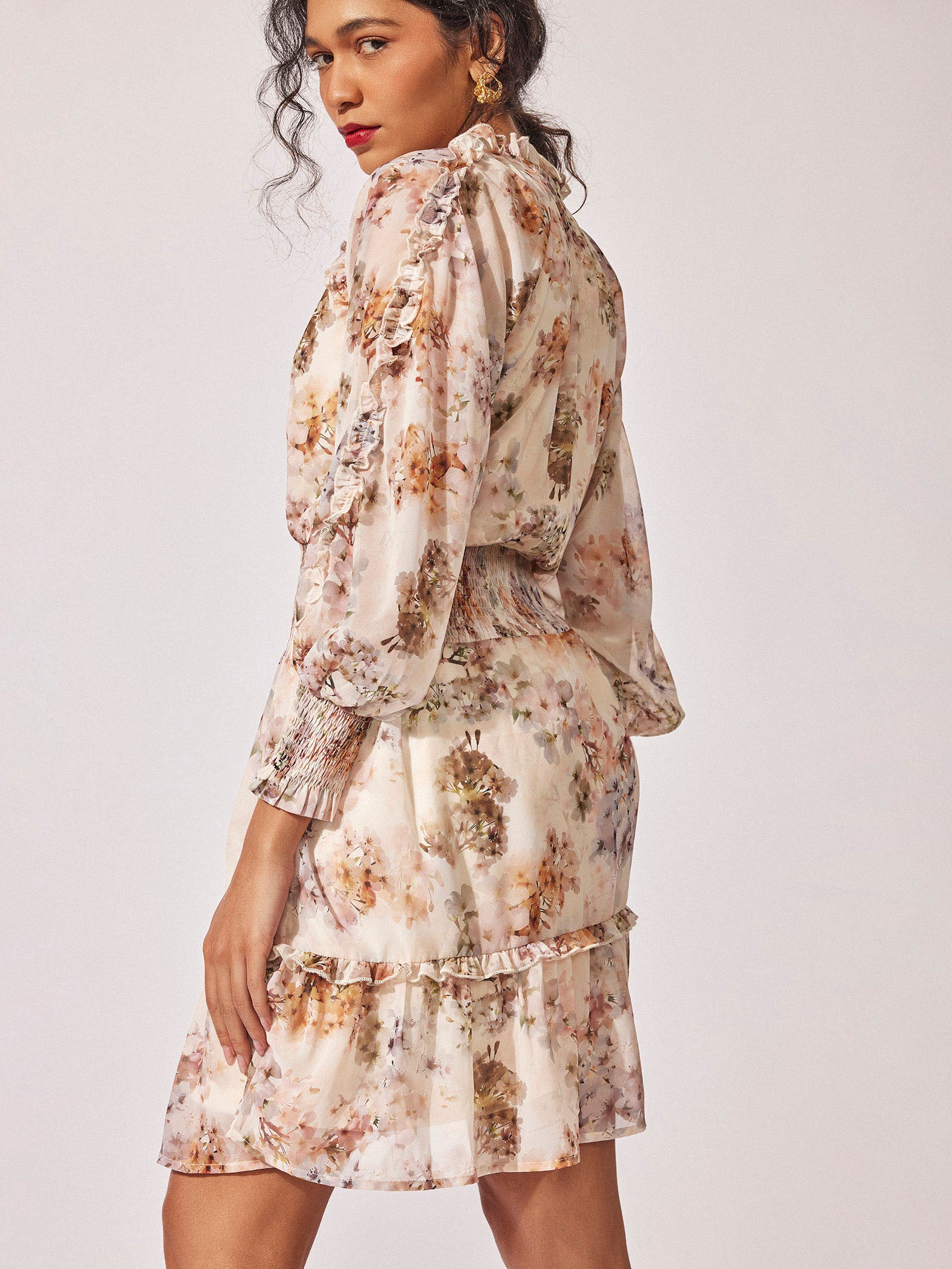 Ivory Floral Smocked Dress