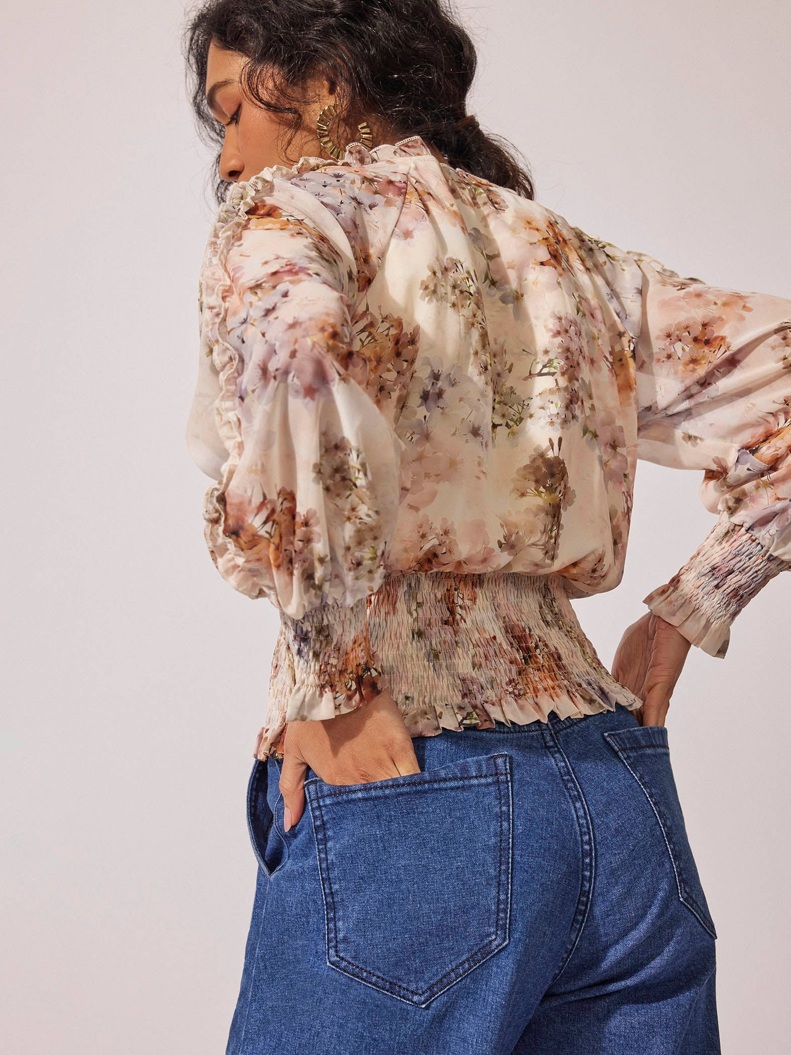 Ivory Floral Smocked Top
