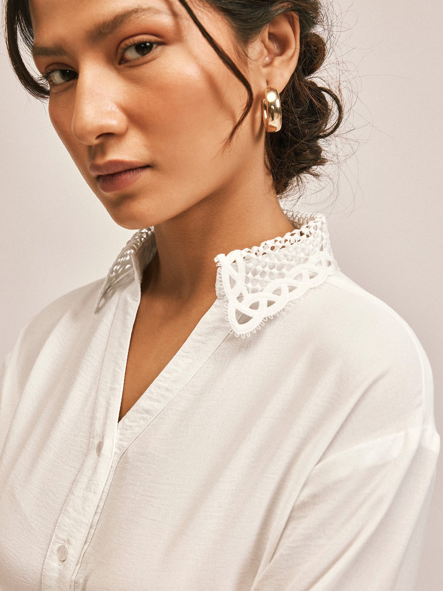 Ivory Lace Detail Collar Shirt