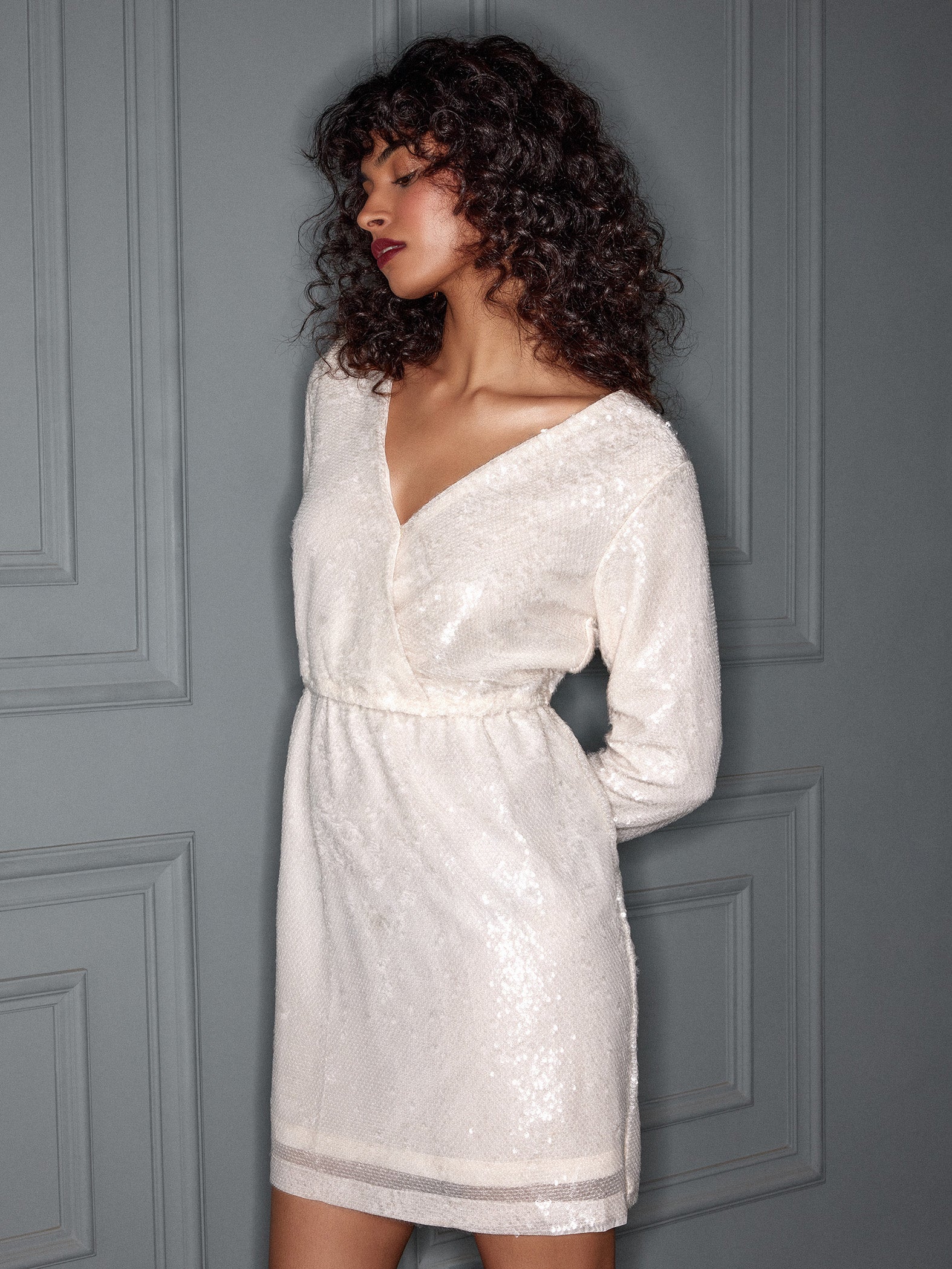 Ivory Sequin Back Slit Dress