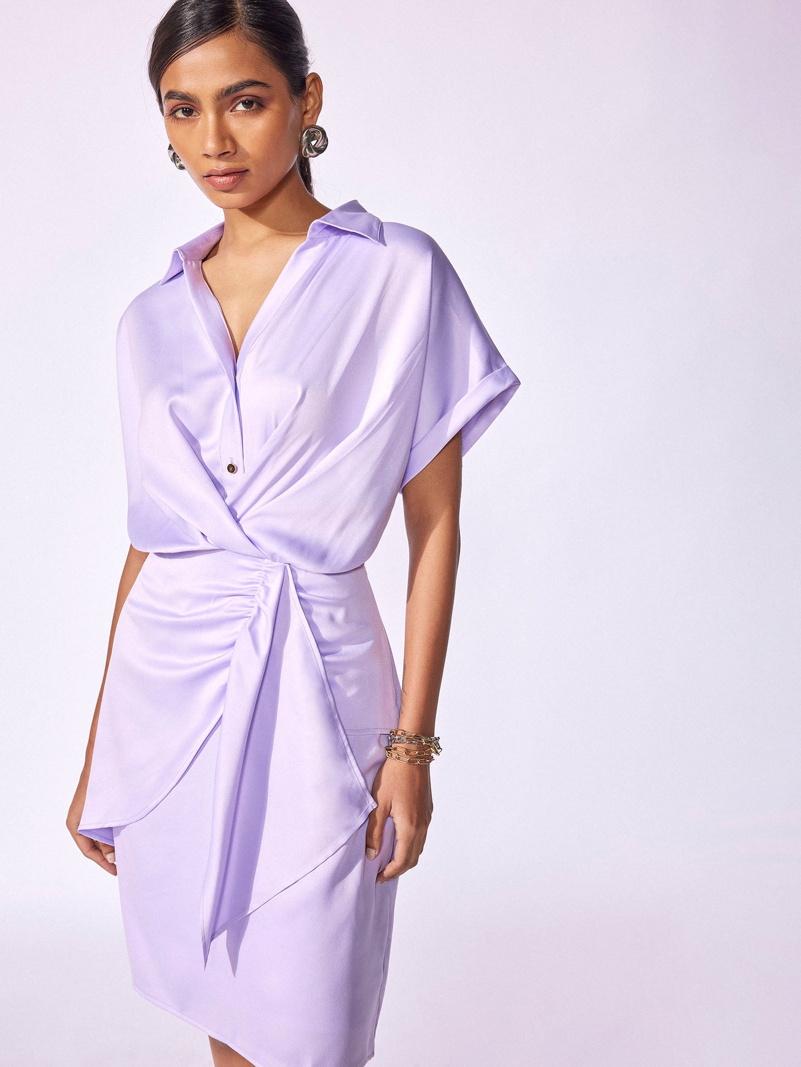 Lavender Pleated Drape Dress