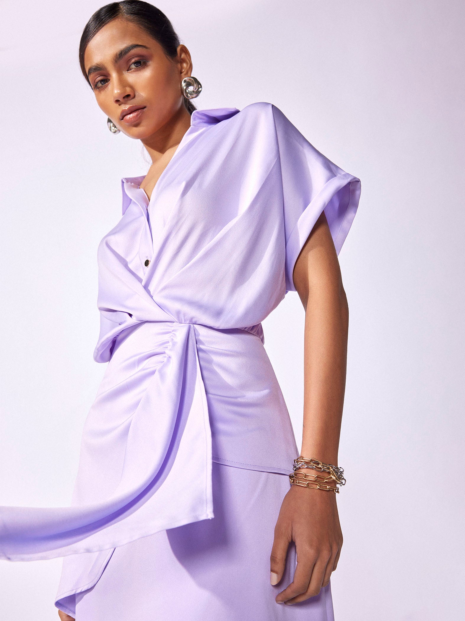 Lavender Pleated Drape Dress