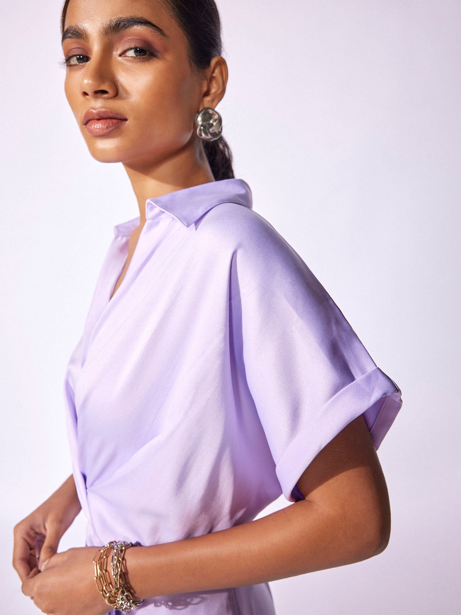 Lavender Pleated Drape Dress